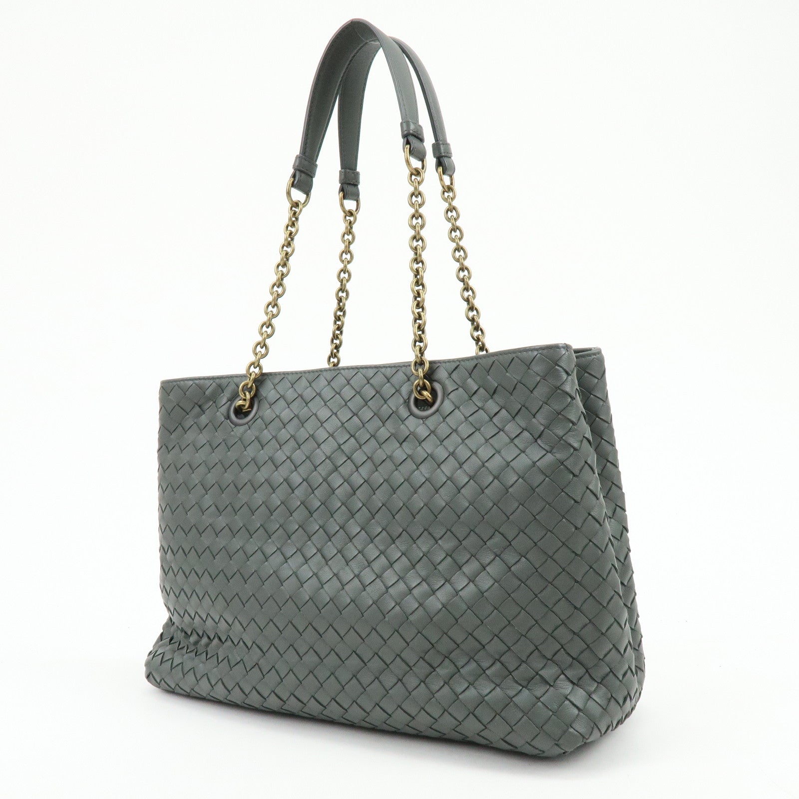 BOTTEGA VENETA Intrecciato Leather Chain Shoulder Bag Gray B07669596G