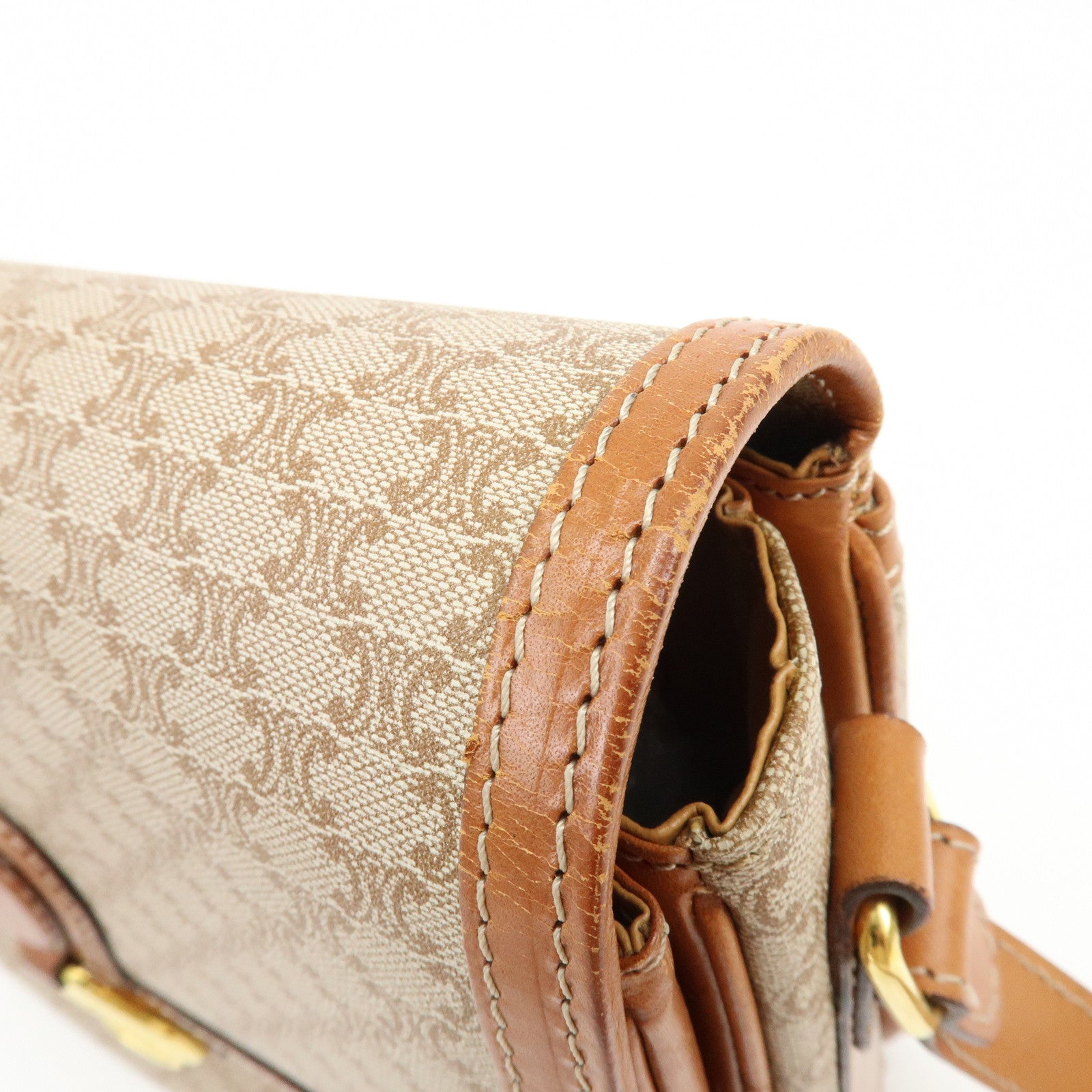 CELINE Macadam PVC Leather Shoulder Bag Crossbody Bag Brown Beige