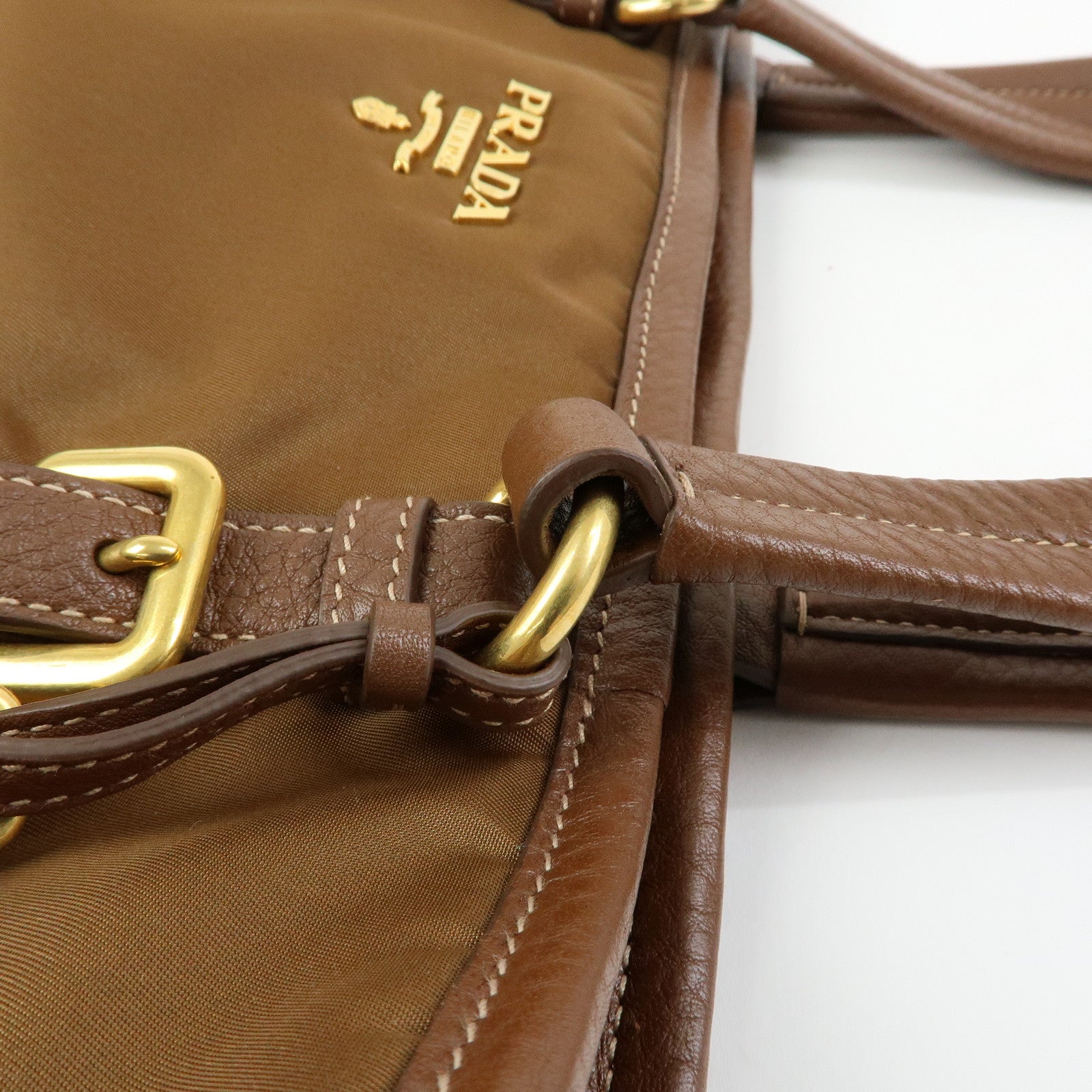 PRADA Logo Nylon Leather 2Way Bag Shoulder Bag Brown BR4991