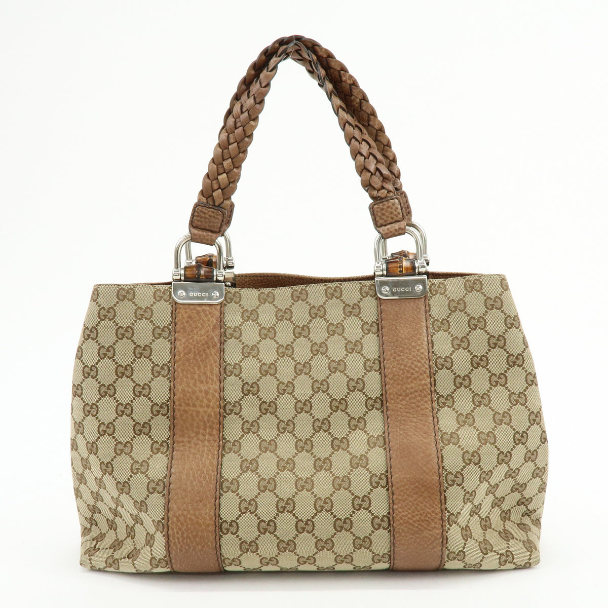 GUCCI Bamboo GG Canvas Leather Tote Bag Hand Bag Beige Brown 232947