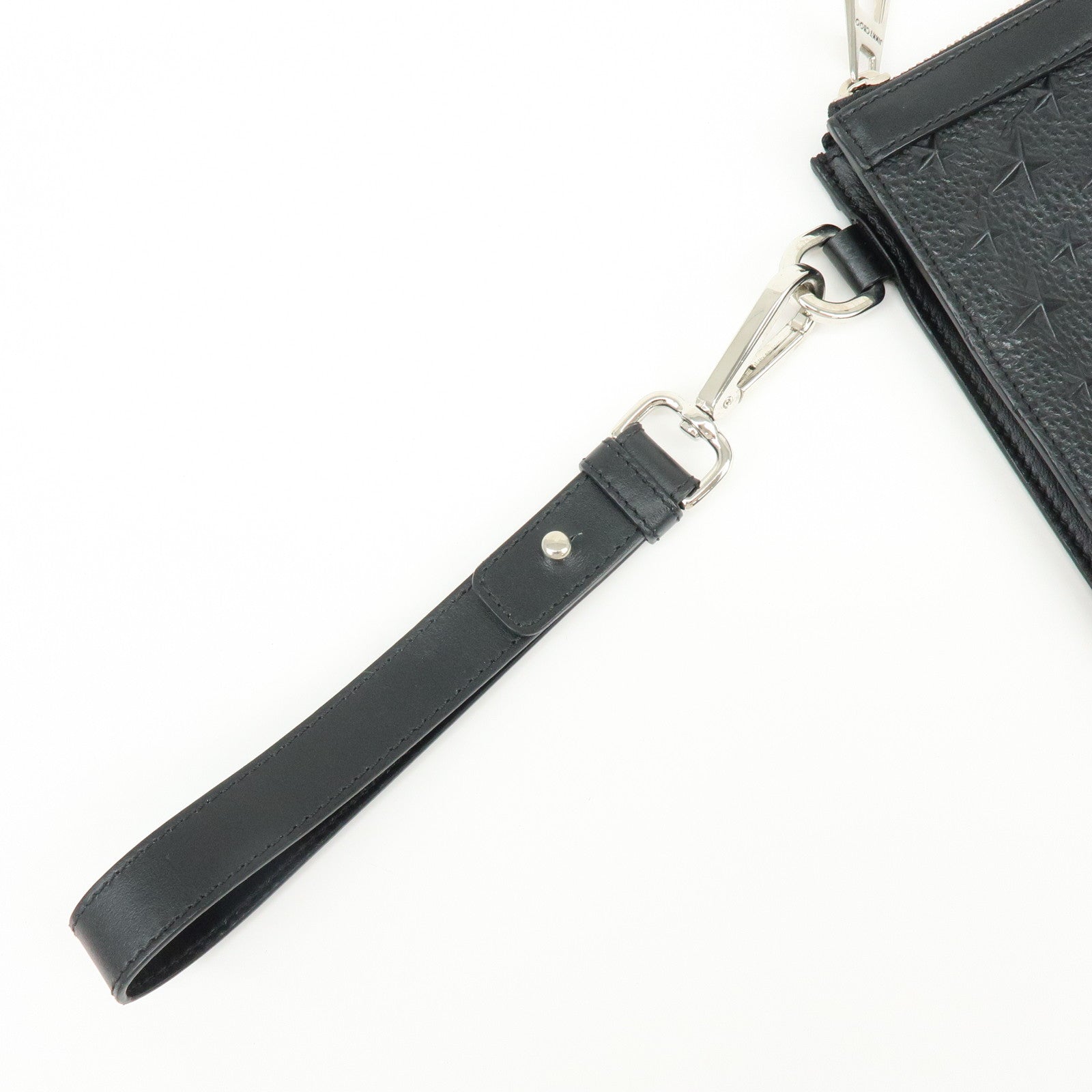 JIMMY CHOO Leather Star Embossed Studs Clutch Bag  Wristlet Pouch Black
