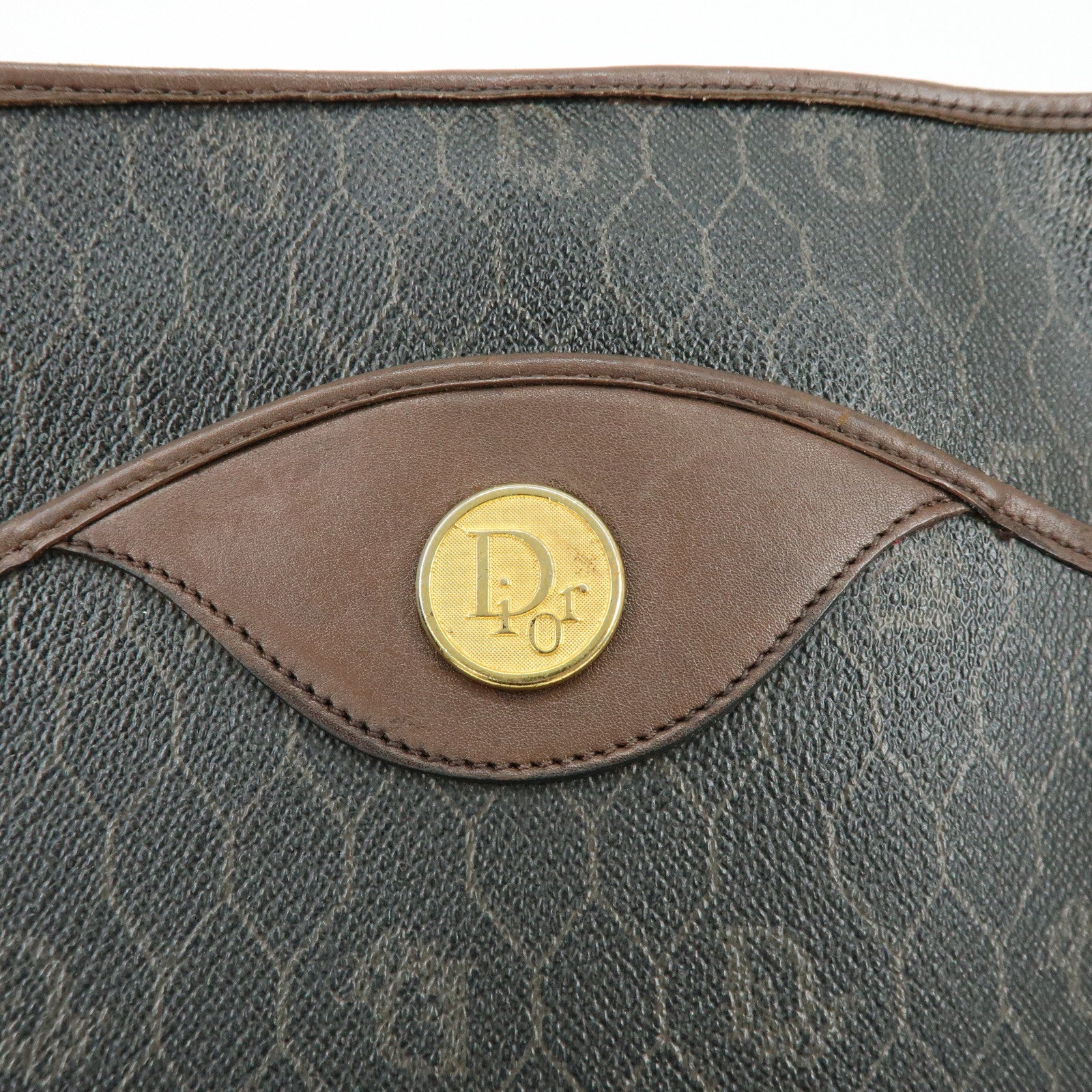 Christian Dior Honeycomb PVC Leather Shoulder Bag Brown Black