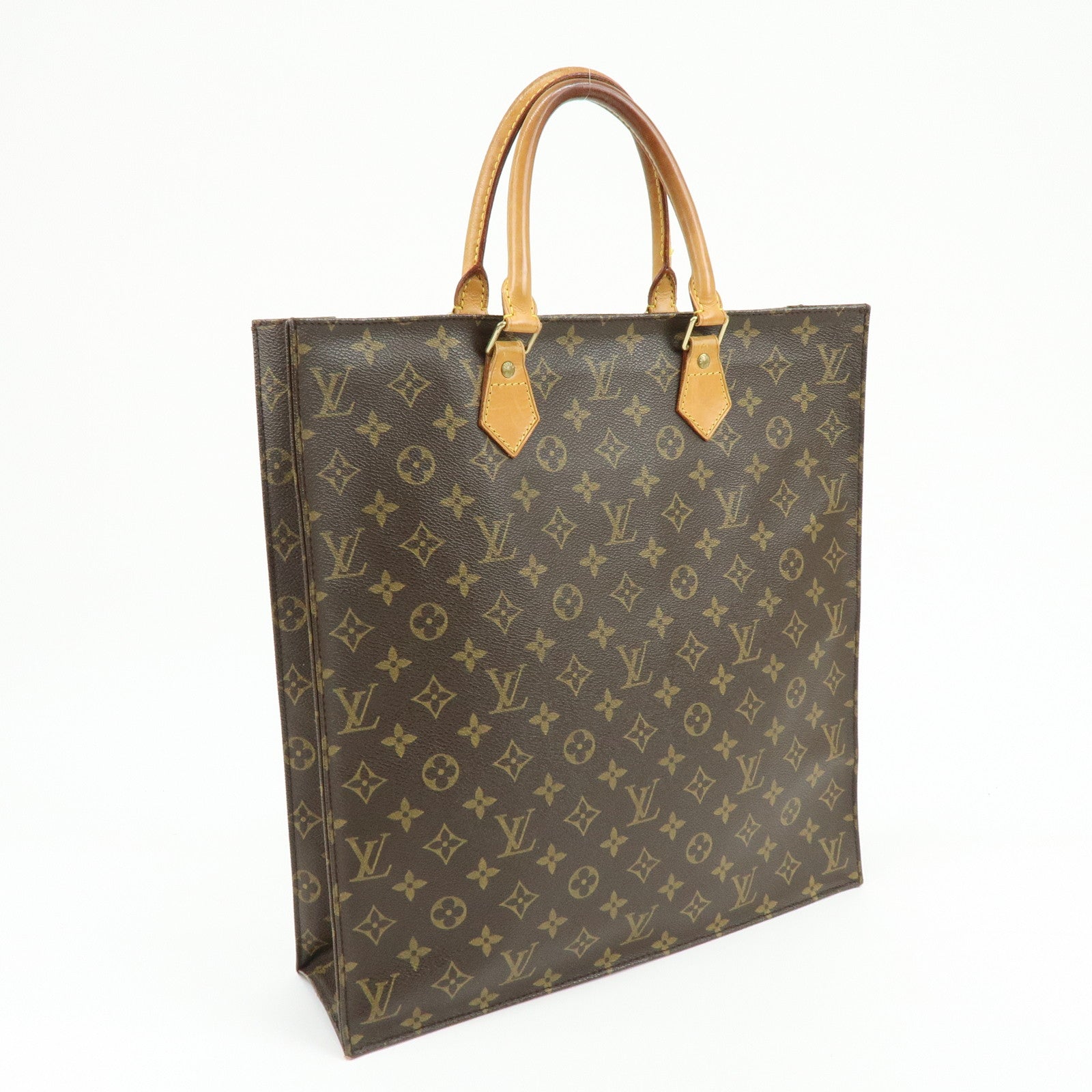 Louis Vuitton Monogram Sac Plat Tote Bag Hand Bag Brown M51140