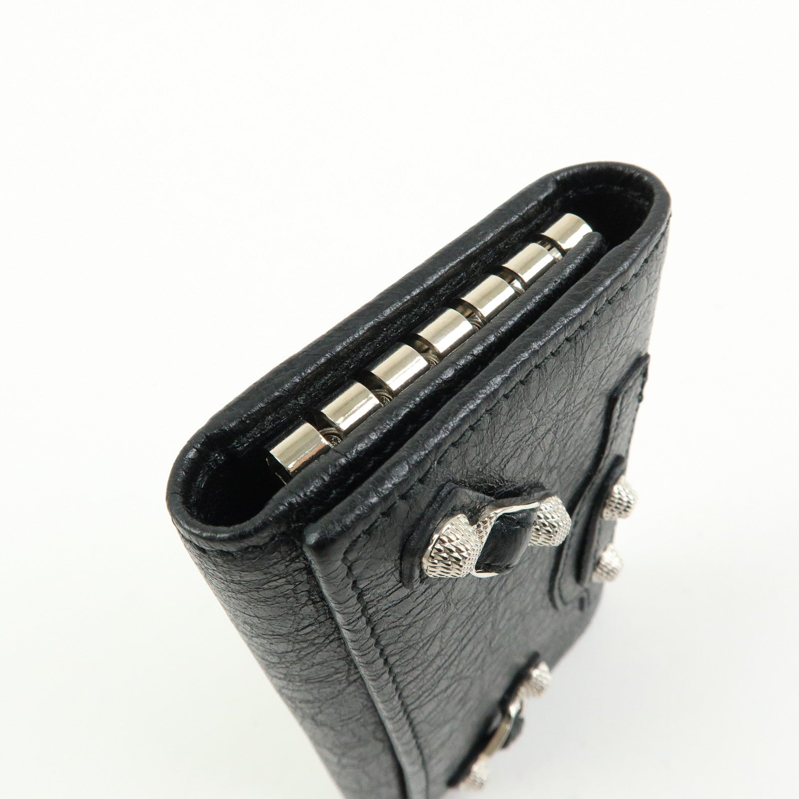 BALENCIAGA Leather Giant Osaka 6 Ring Key Case Key Holder Black 285377