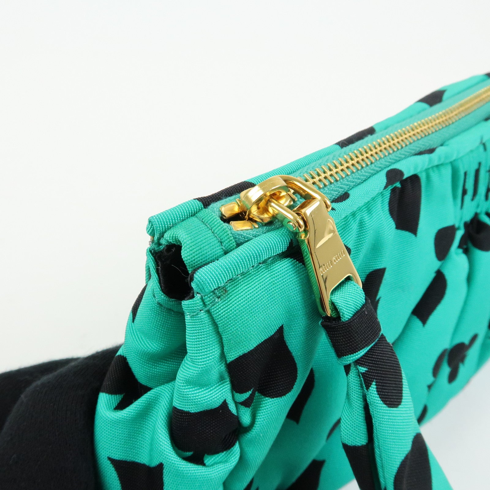 MIU MIU Nylon Playing Card Print Clutch Bag Cosmetic Pouch Green