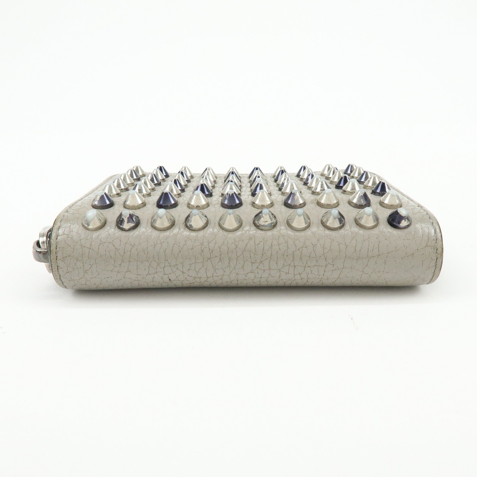 Christian Louboutin Leather Coin Case Coin Purse Studs Beige Black