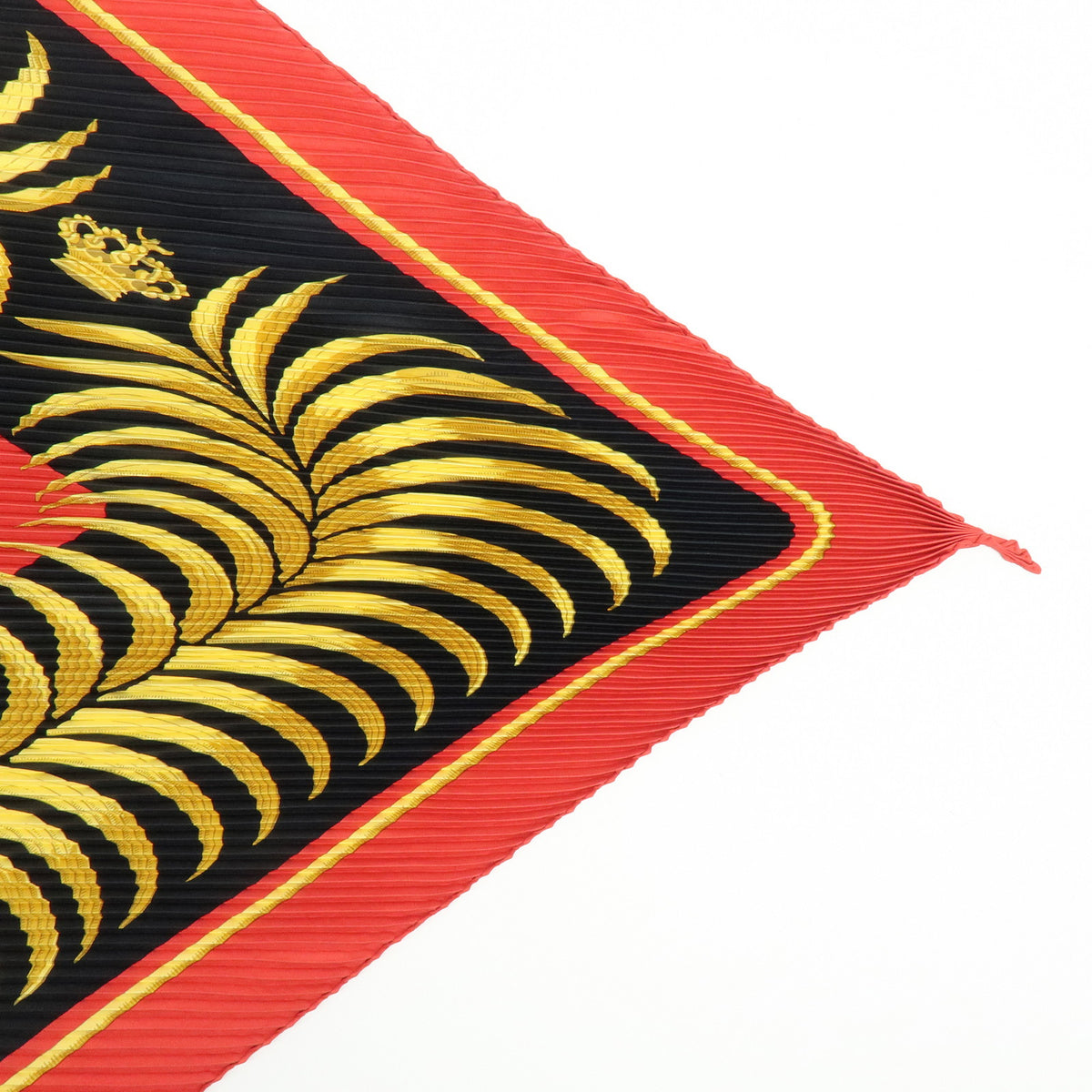 HERMES Pleated Carre 90 Silk 100% Scarf Tigre Royal Black Red Gold