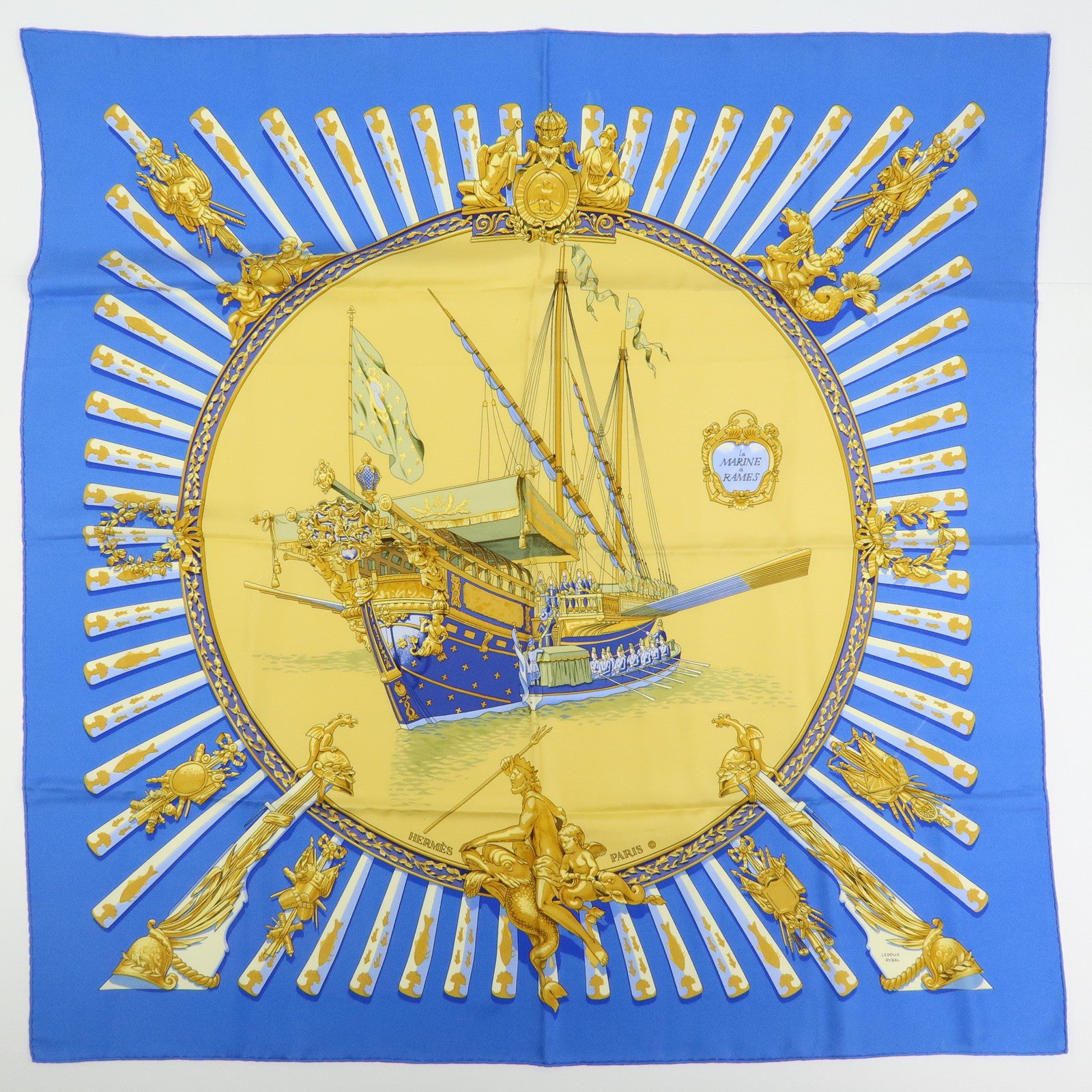 HERMES Set of 2 Carre90 Silk 100% Scarf La MARINE a RAMES/GRAND APPARAT