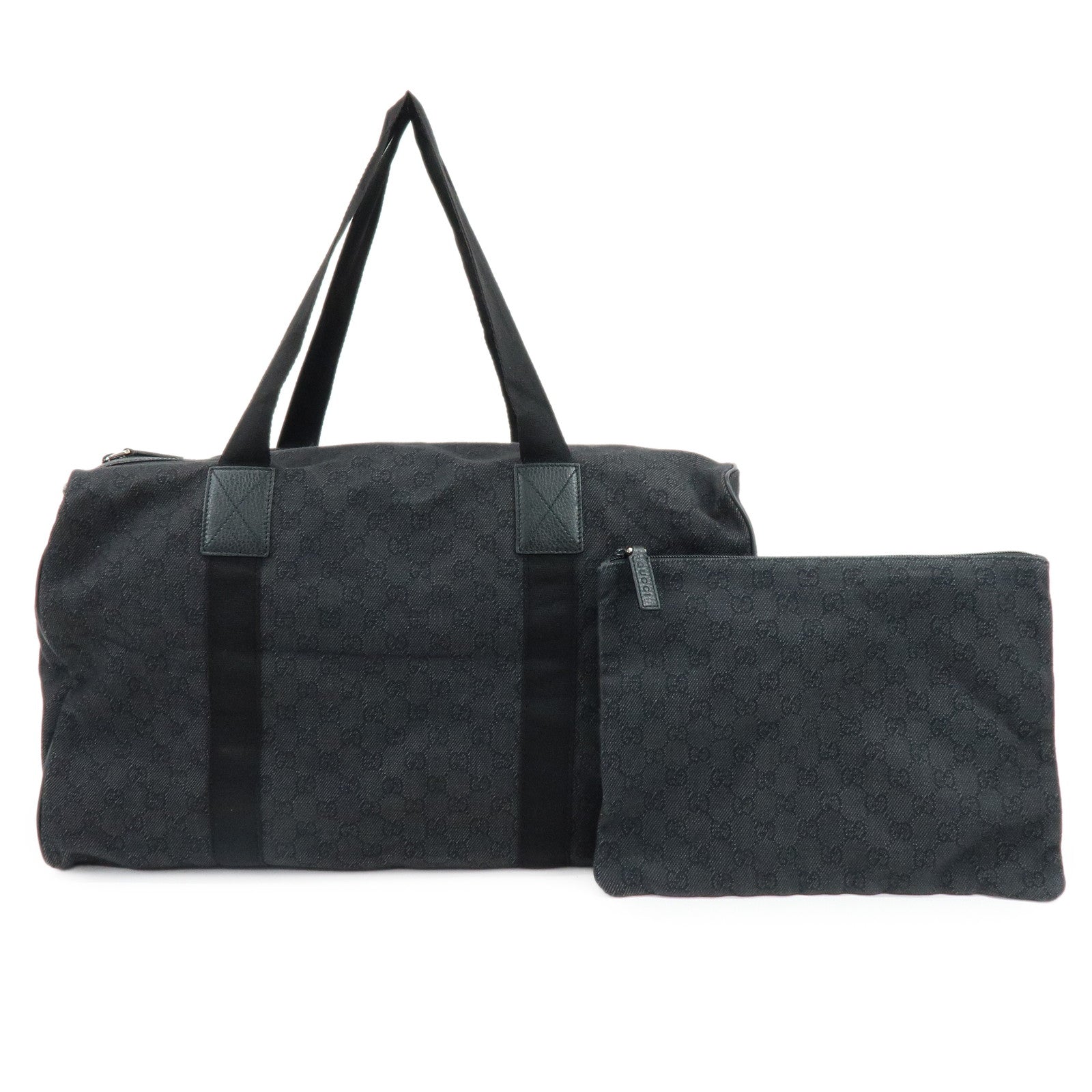 GUCCI GG Denim Leather Boston Bag Shoulder Bag Hand Bag Black 105671