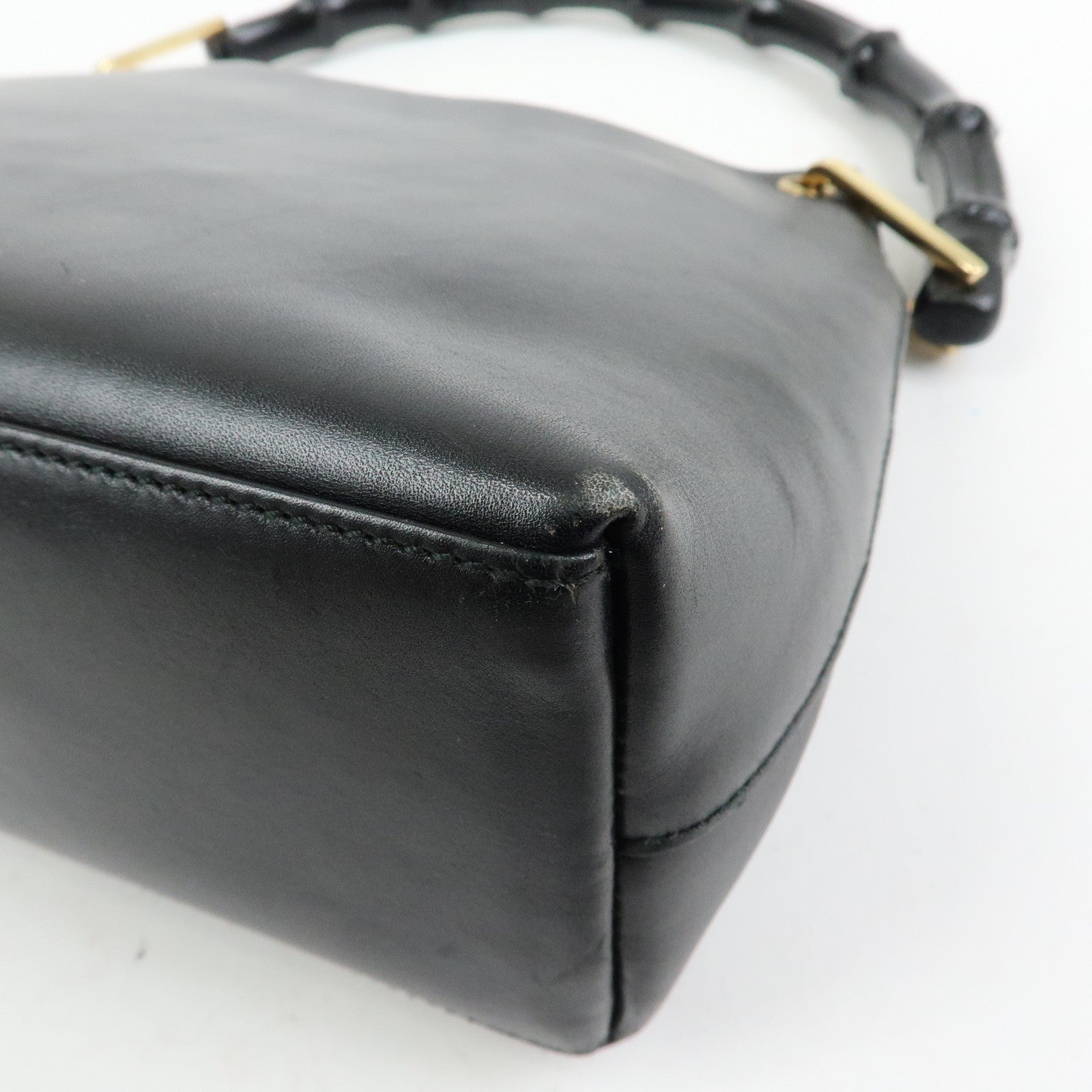 GUCCI Bamboo Leather Shoulder Bag Hand Bag Black 001.2058.1883.0
