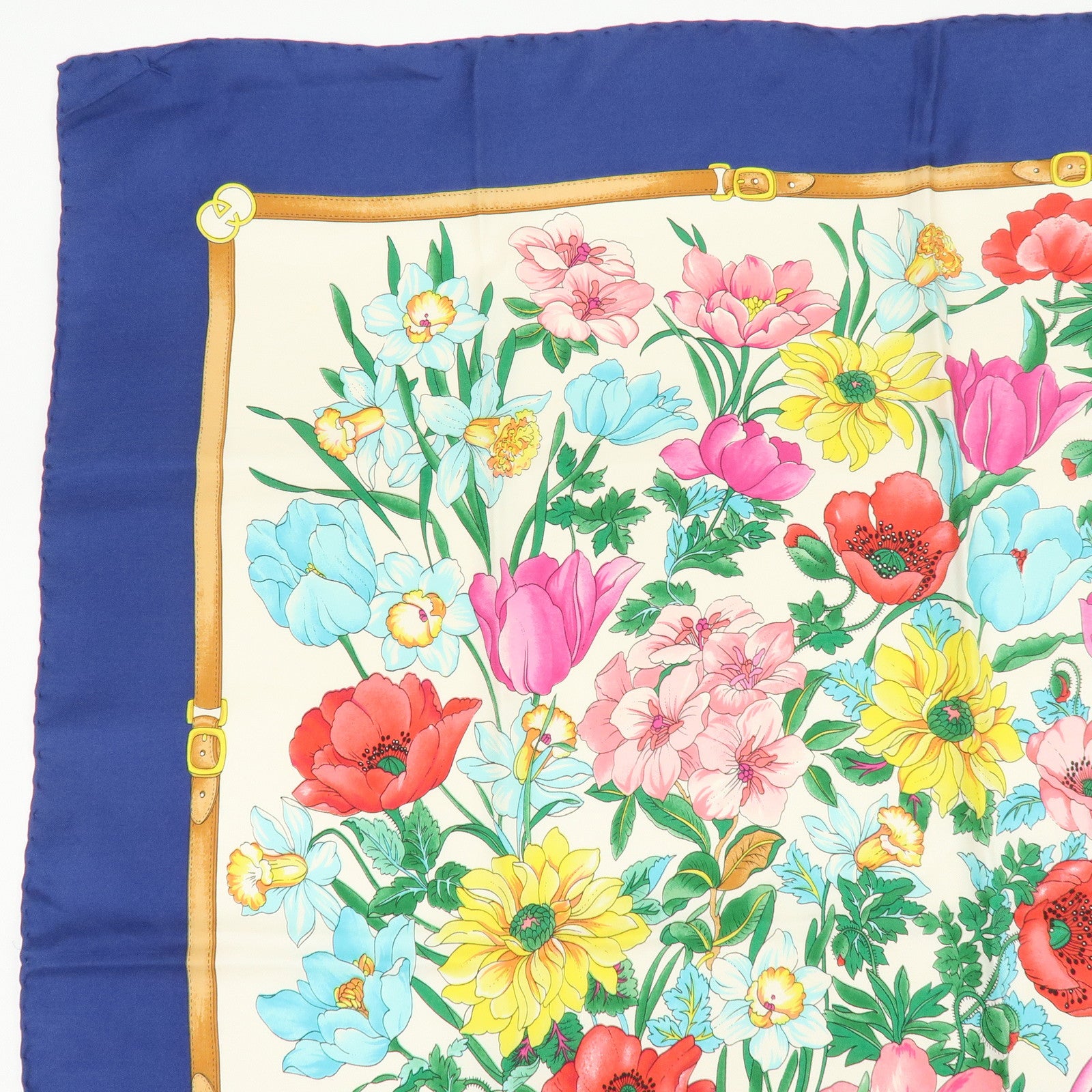 GUCCI Set of 2 Silk 100% Scarf Flower Mushroom Motif Green Navy