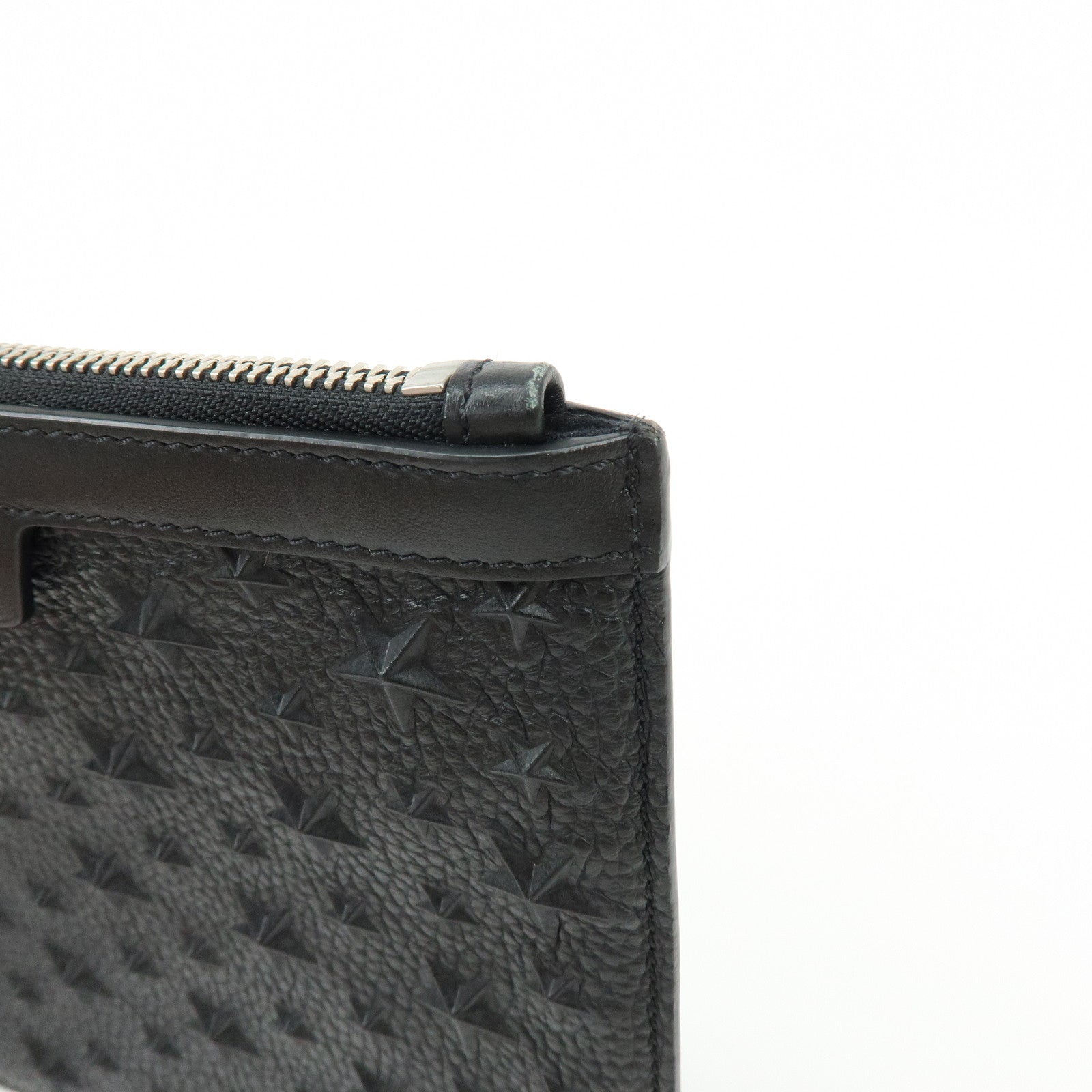 JIMMY CHOO Leather Star Embossed Studs Clutch Bag  Wristlet Pouch Black