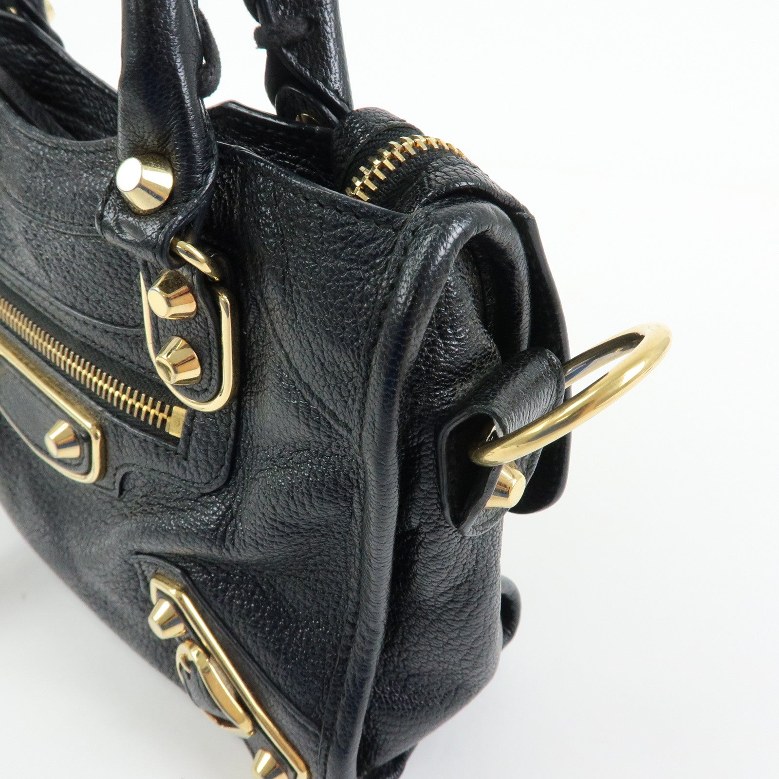 BALENCIAGA Classic Mini City Leather 2Way Bag Hand Bag Black 390160