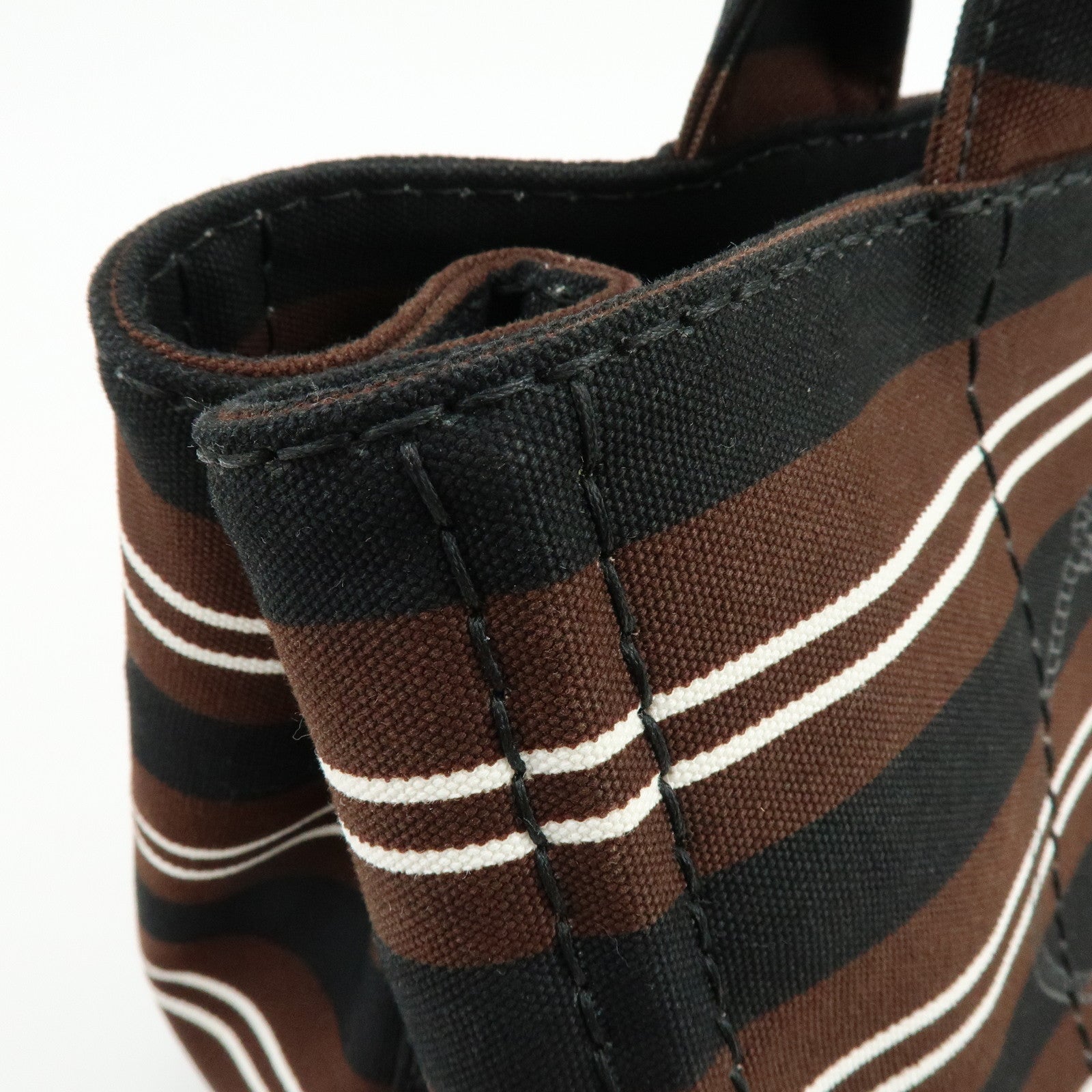 PRADA Canapa Triangle Logo Canvas 2Way Bag Hand Bag Striped B2642B