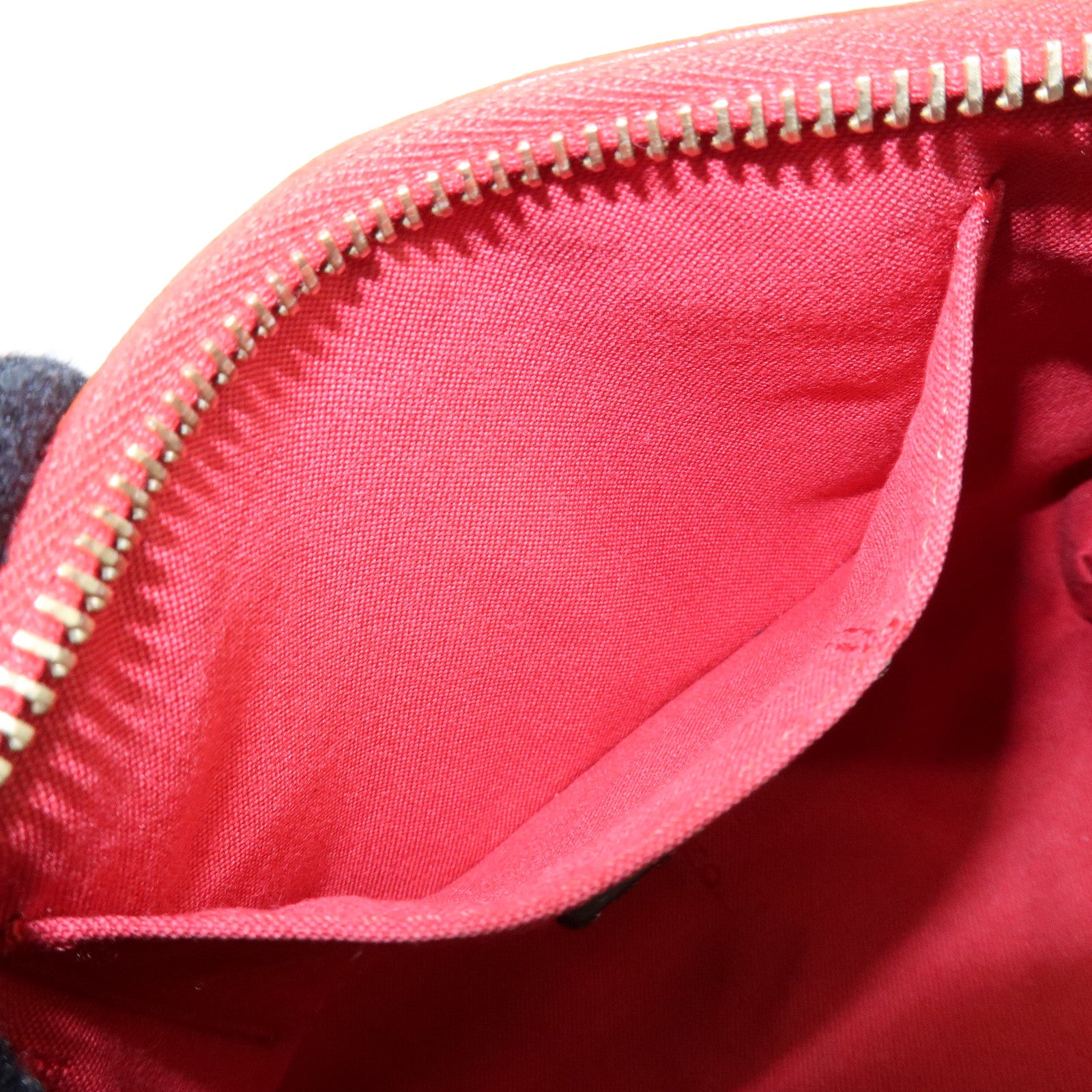 FENDI Embossed Leather Chain Accessary Pouch Hand Bag Red 8M0271