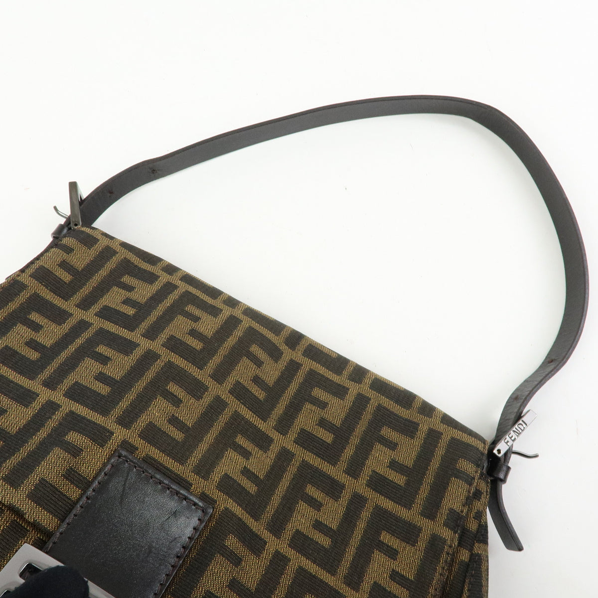 FENDI Mamma Baguette Zucca Canvas Leather Shoulder Bag Brown 8BR001