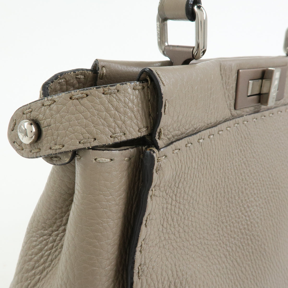 FENDI Peekaboo Medium Leather 2Way Bag Hand Shoulder Bag Greige 8BN290