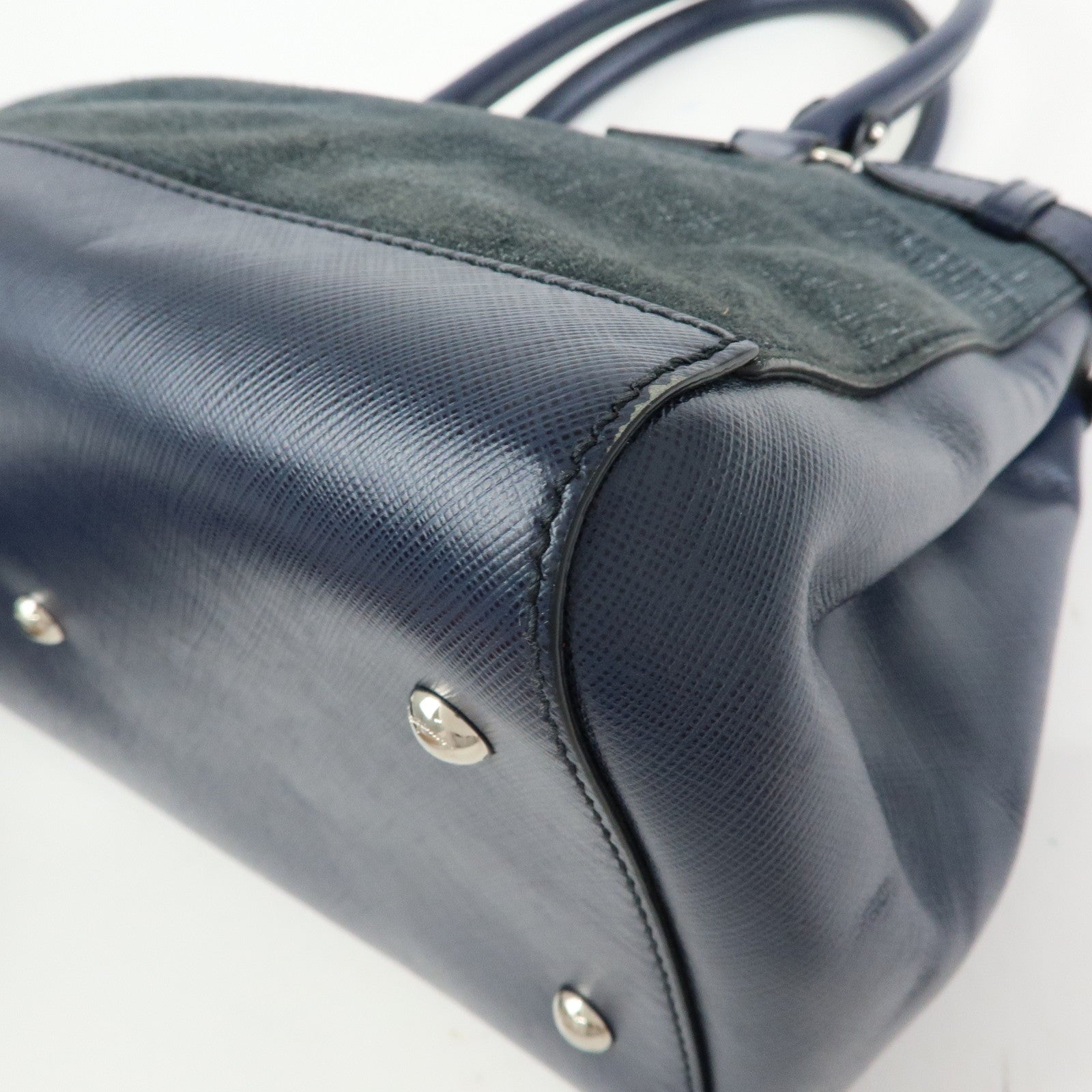 Ferragamo Gancini Canvas Leather 2Way Bag Hand Bag Navy