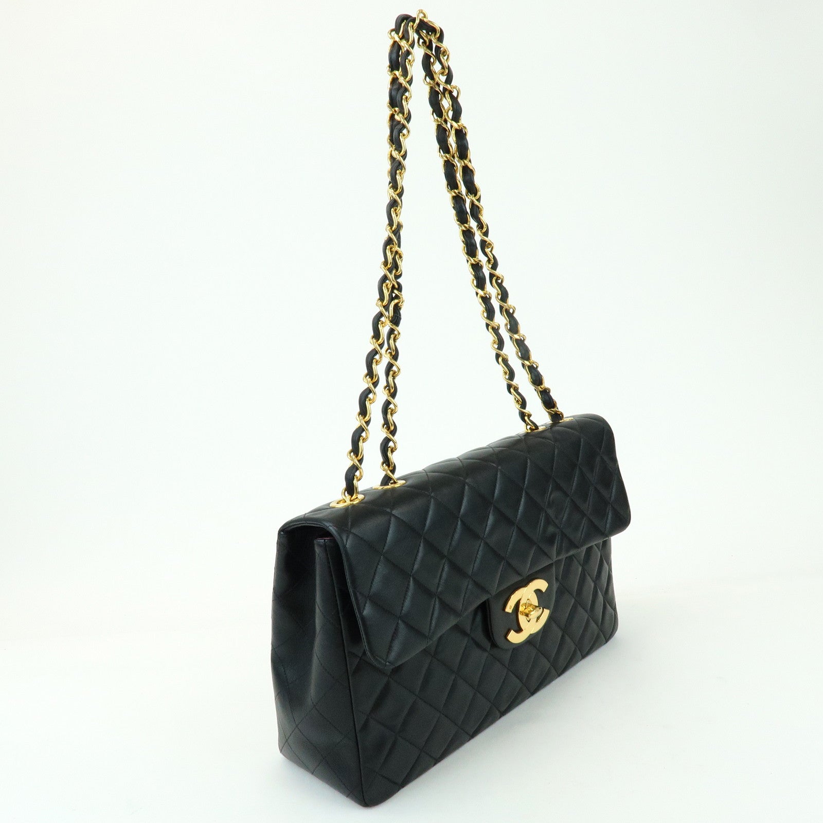 CHANEL Jumbo Matelasse 34 Lamb Skin Chain Shoulder Bag Black A01094