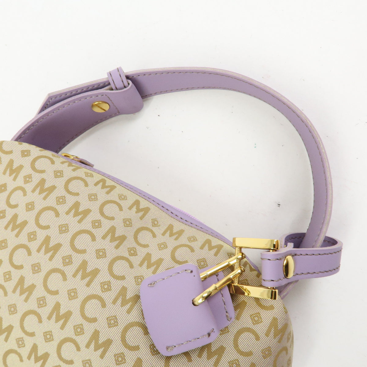 MCM Visetos Jacquard Canvas Leather Mini Hand Bag Beige Purple