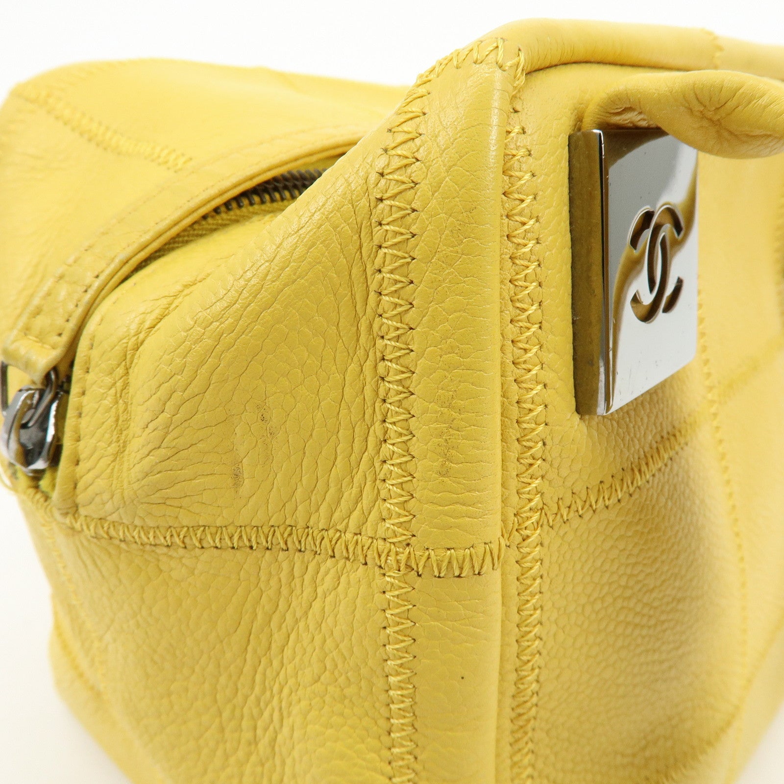CHANEL Chocolate Bar COCO Mark Caviarskin Boston Bag Yellow A28023