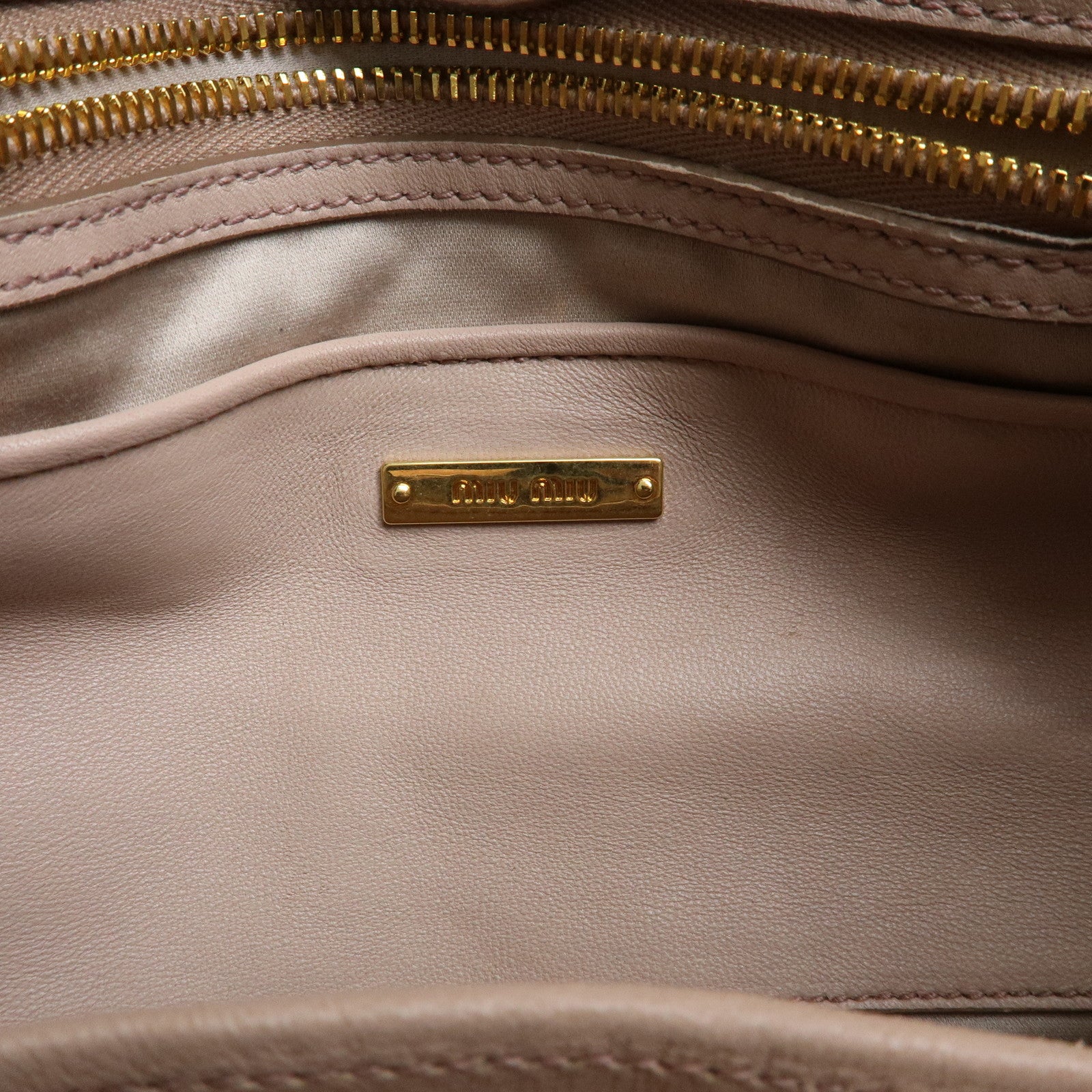 MIU MIU Matelasse Nappa Gaufre Leather 2Way Hand Bag Pink Beige RN1069