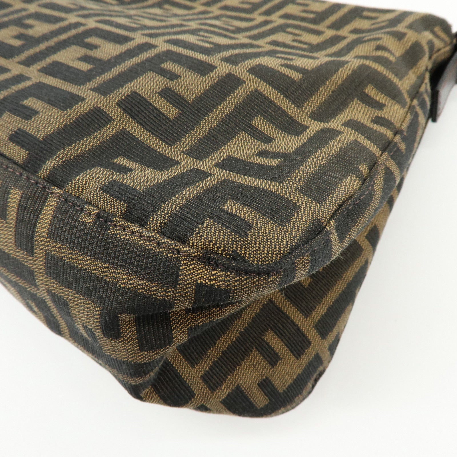 FENDI Mamma Baguette Zucca Canvas Leather Shoulder Bag Brown 26325