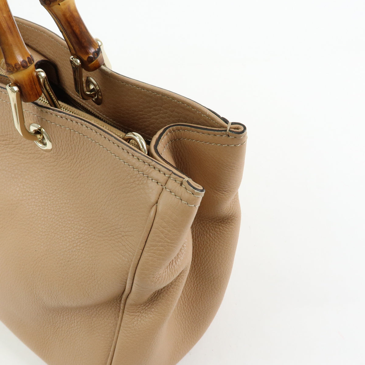 GUCCI Bamboo Shopper Medium 2Way Bag Shoulder Bag Hand Bag Beige 323660