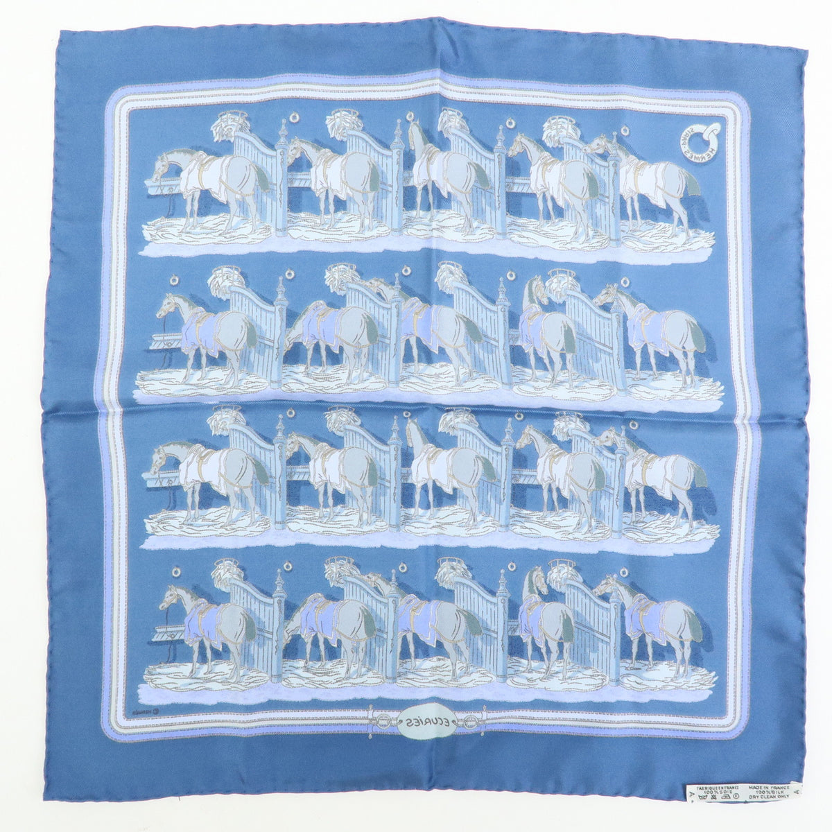 HERMES Carre 42 Lot of 2 Silk 100% Scarf  CRURIES/Cliqueti Blue