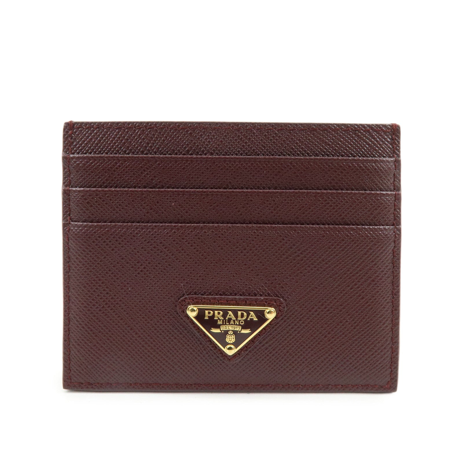 PRADA Triangle Logo Saffiano Leather Card Case Burgundy 1MC025