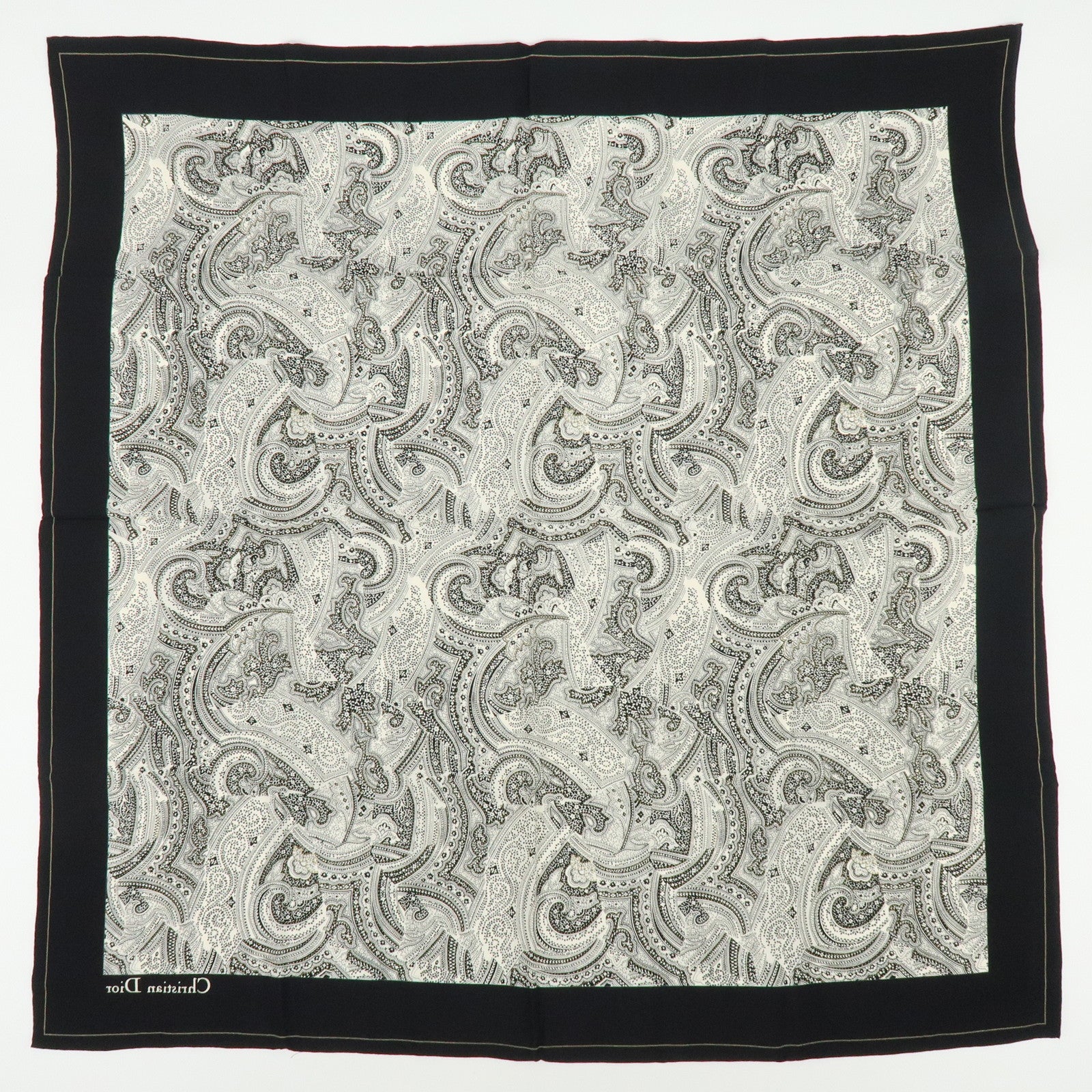 Christian Dior Set of 2 Silk 100% Scarf Flower Cat Paisley Pink Black
