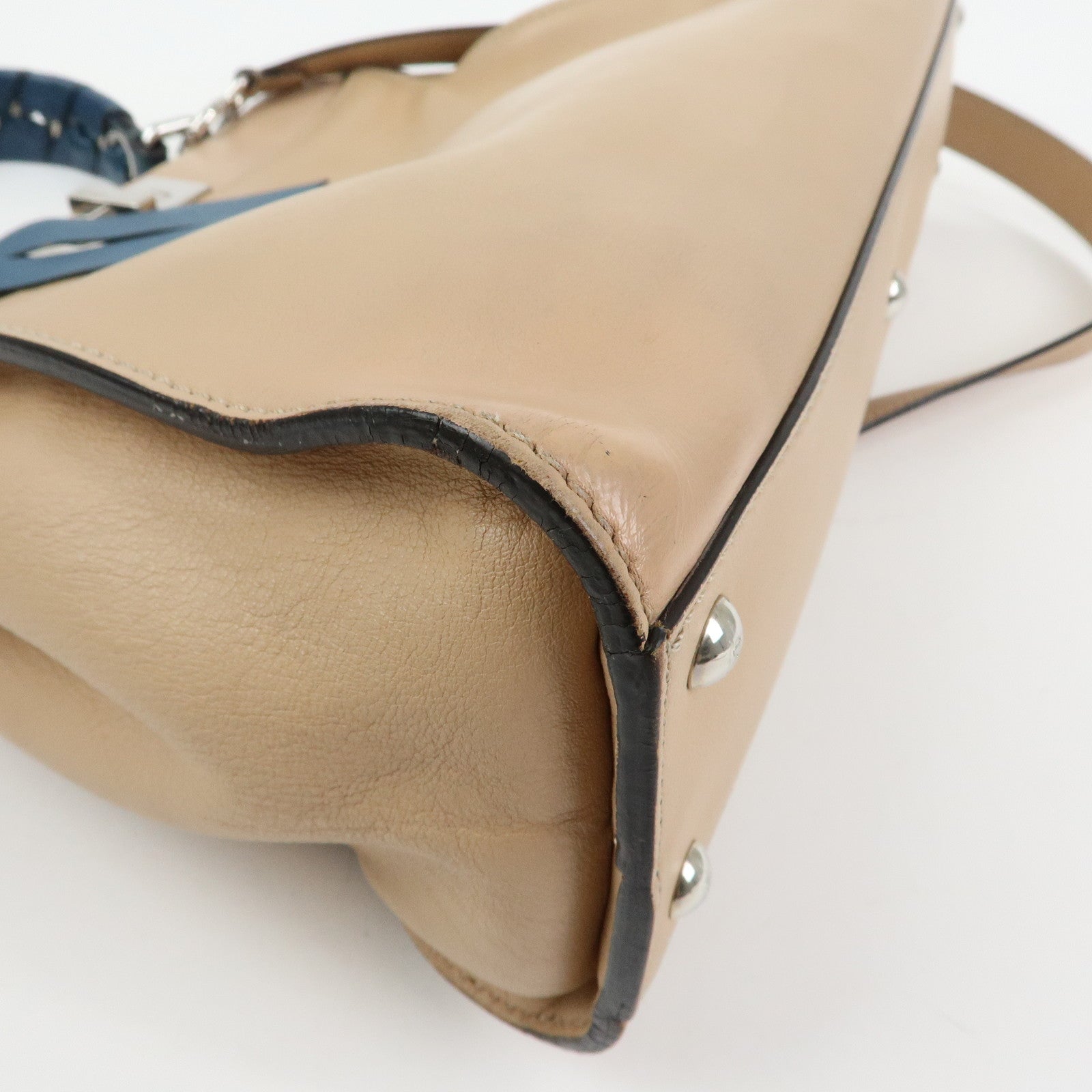 FENDI Peekaboo Medium Leather 2Way Bag Hand Shoulder Bag Beige 8BN290