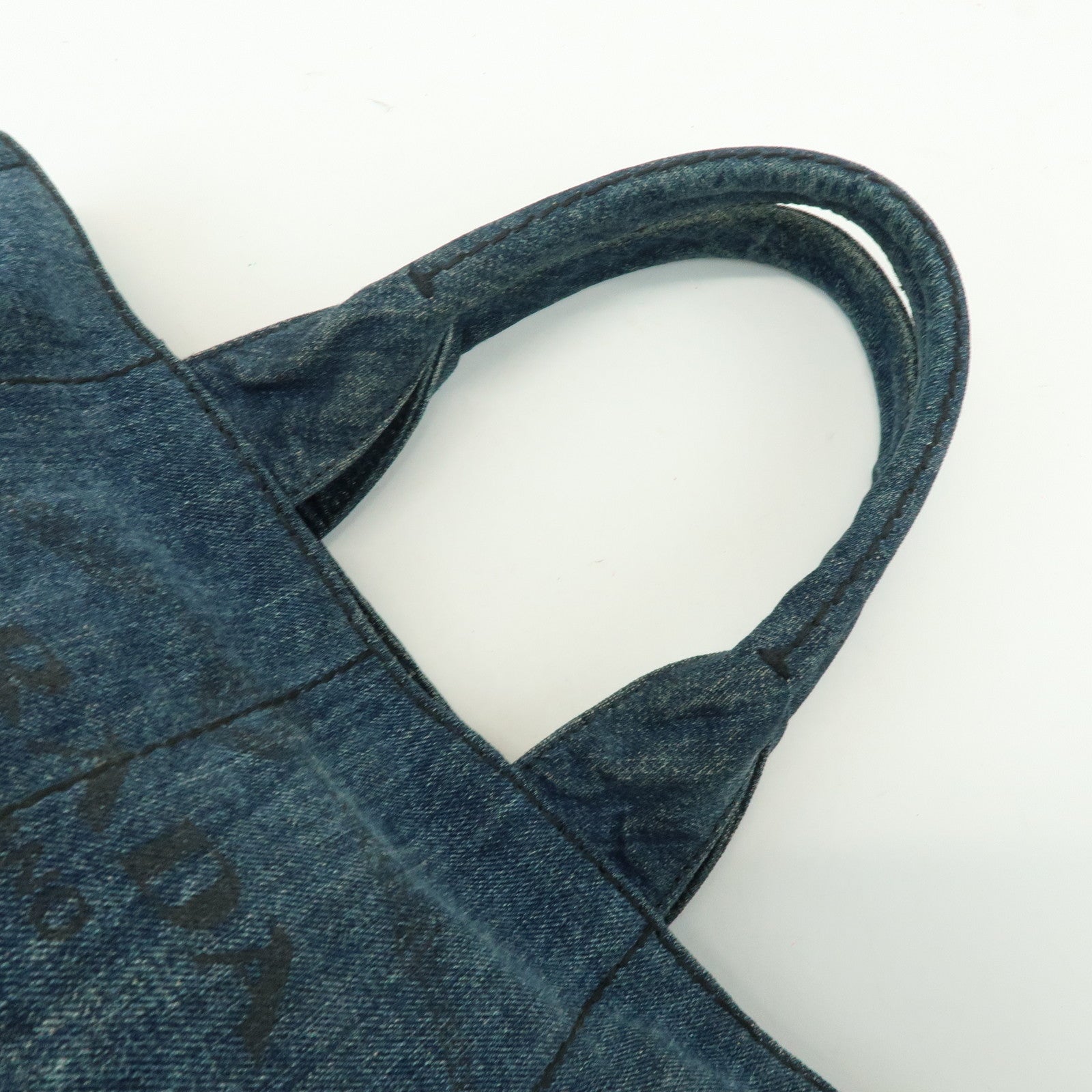 PRADA Triangle Logo Canapa Denim Tote Bag Hand Bag Blue