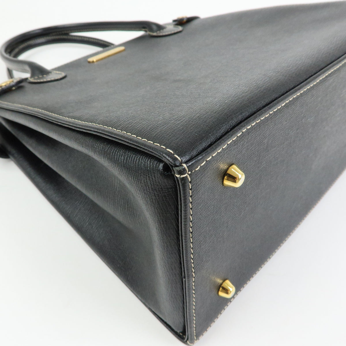 BURBERRY Nova Plaid Leather Hand Bag Tote Bag Side Belt Black