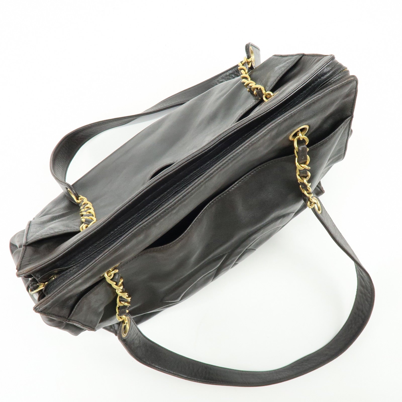 CHANEL COCO Mark Lamb Skin Chain Tote Bag Shoulder Bag  Black