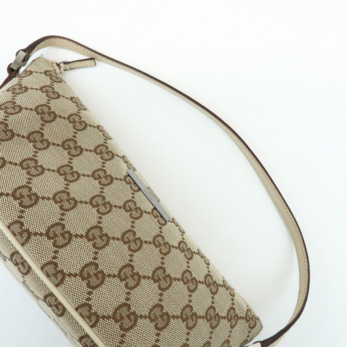 GUCCI Boat Bag GG Canvas Leather Hand Bag Accessory Pouch Beige 07198