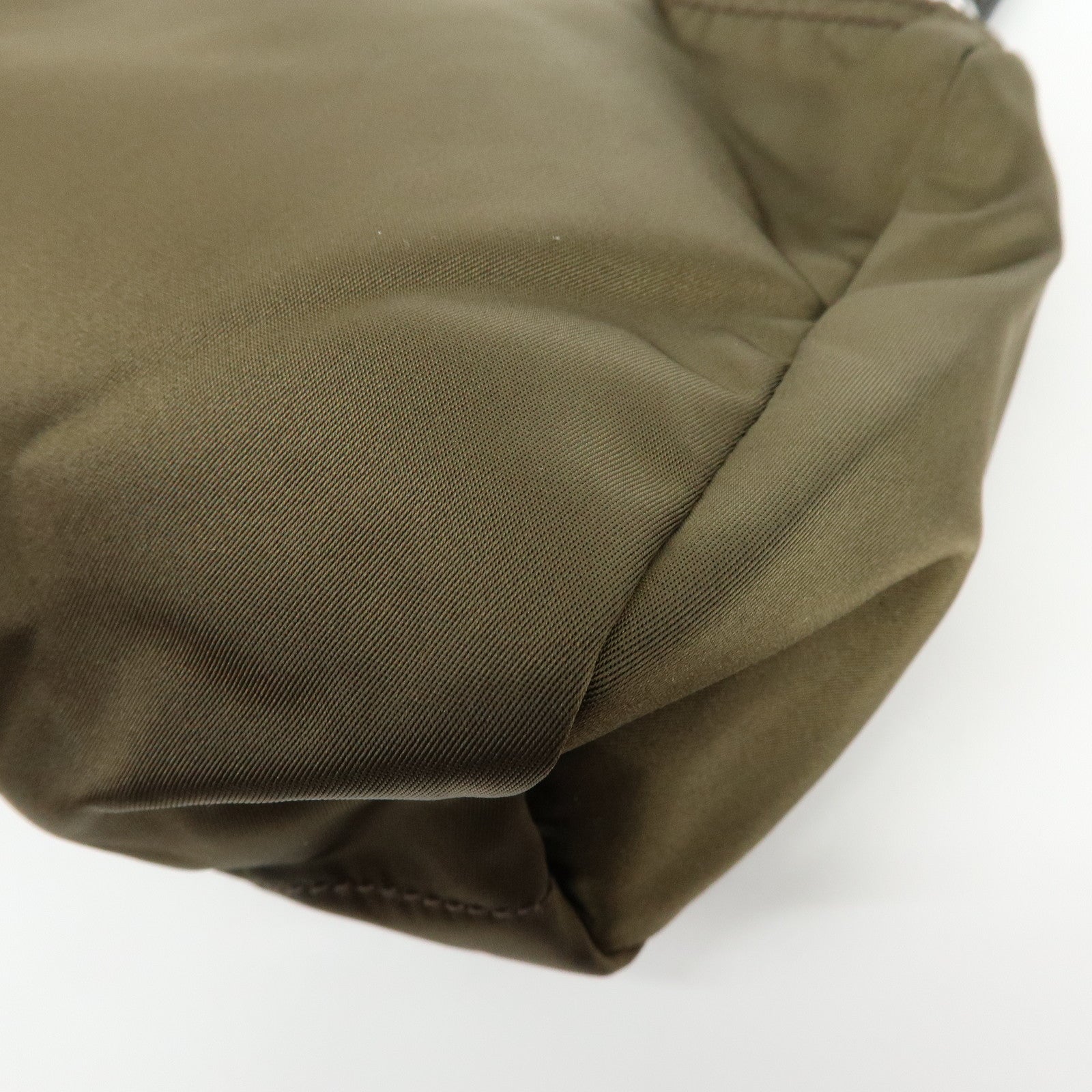 PRADA Triangle Logo Nylon Leather Pouch Cosmetic Makeup Bag Khaki