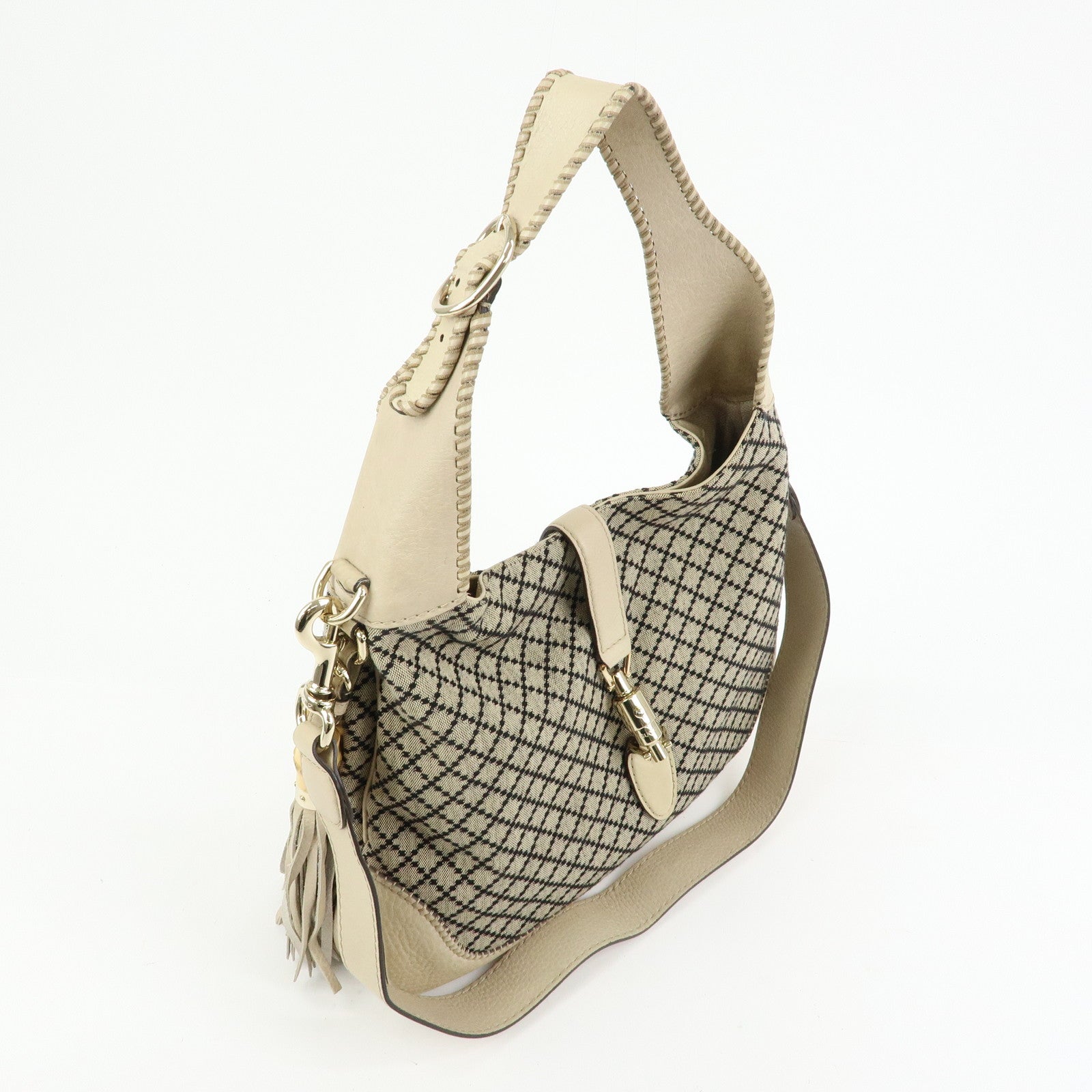 GUCCI New Jackie Bamboo Diamante Canvas Leather 2Way Bag 246907