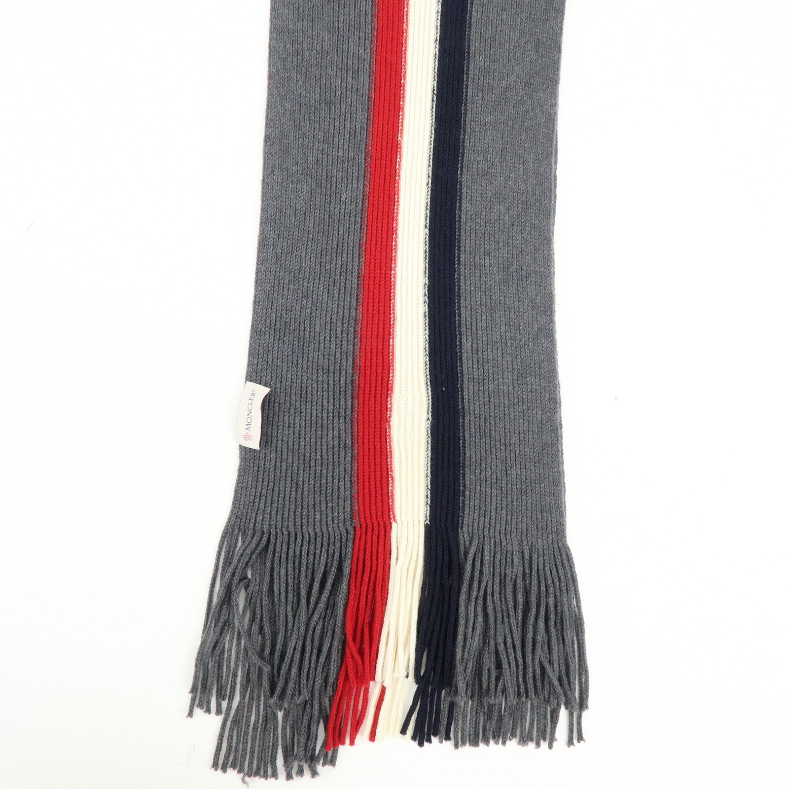 Moncler Wool 100% Scarf Stole Tri-color Gray Navy White Red