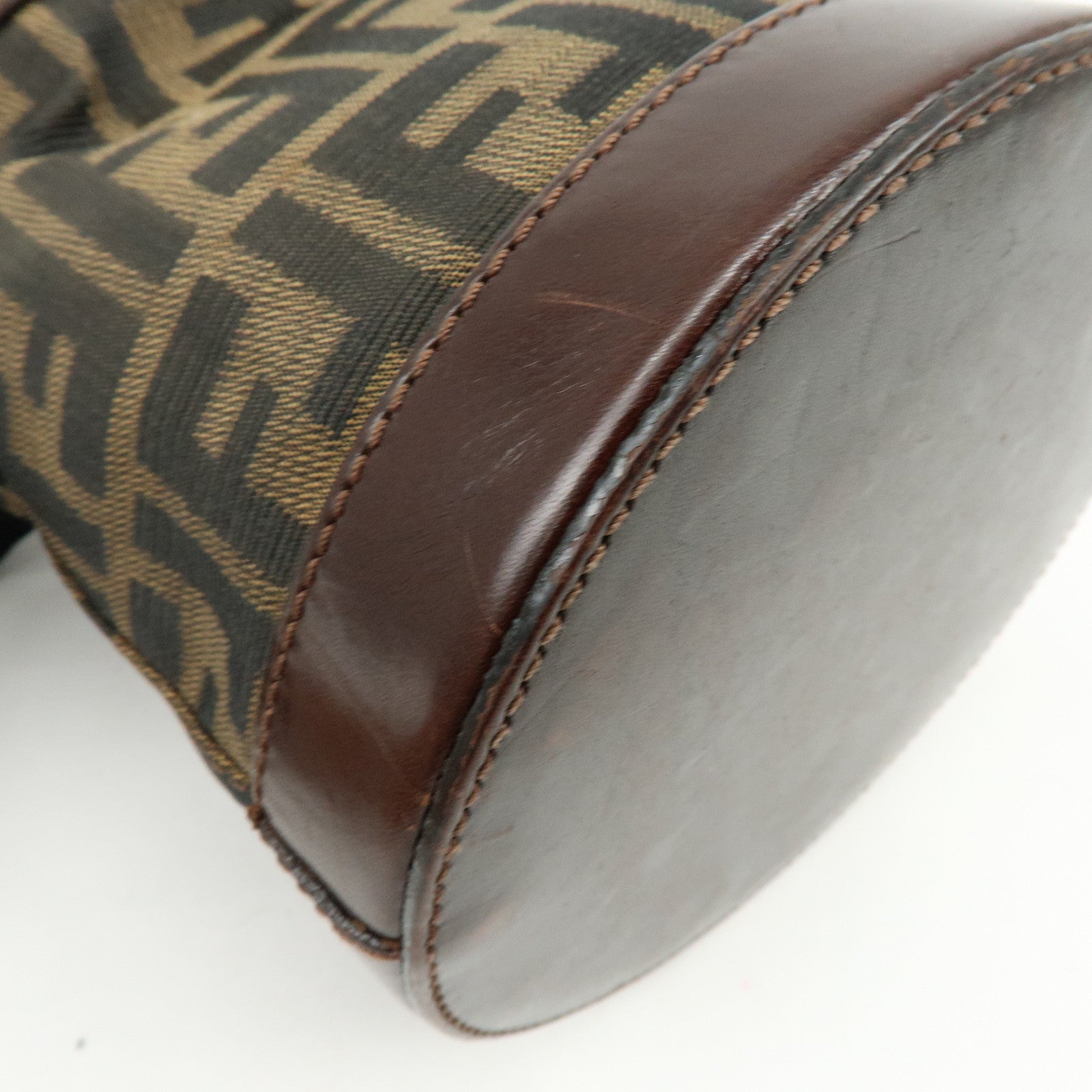 FENDI Zucca Canvas Leather Hand Bag Bucket Bag Brown 16325