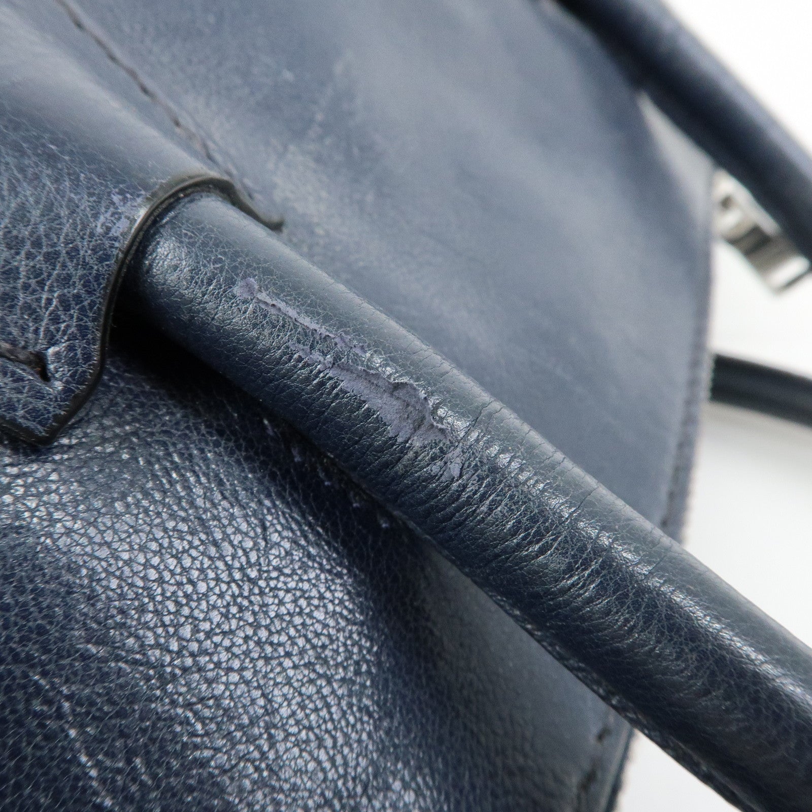 PRADA Triangle Logo Leather 2Way Bag Tote Bag Hand Bag Navy B2625M