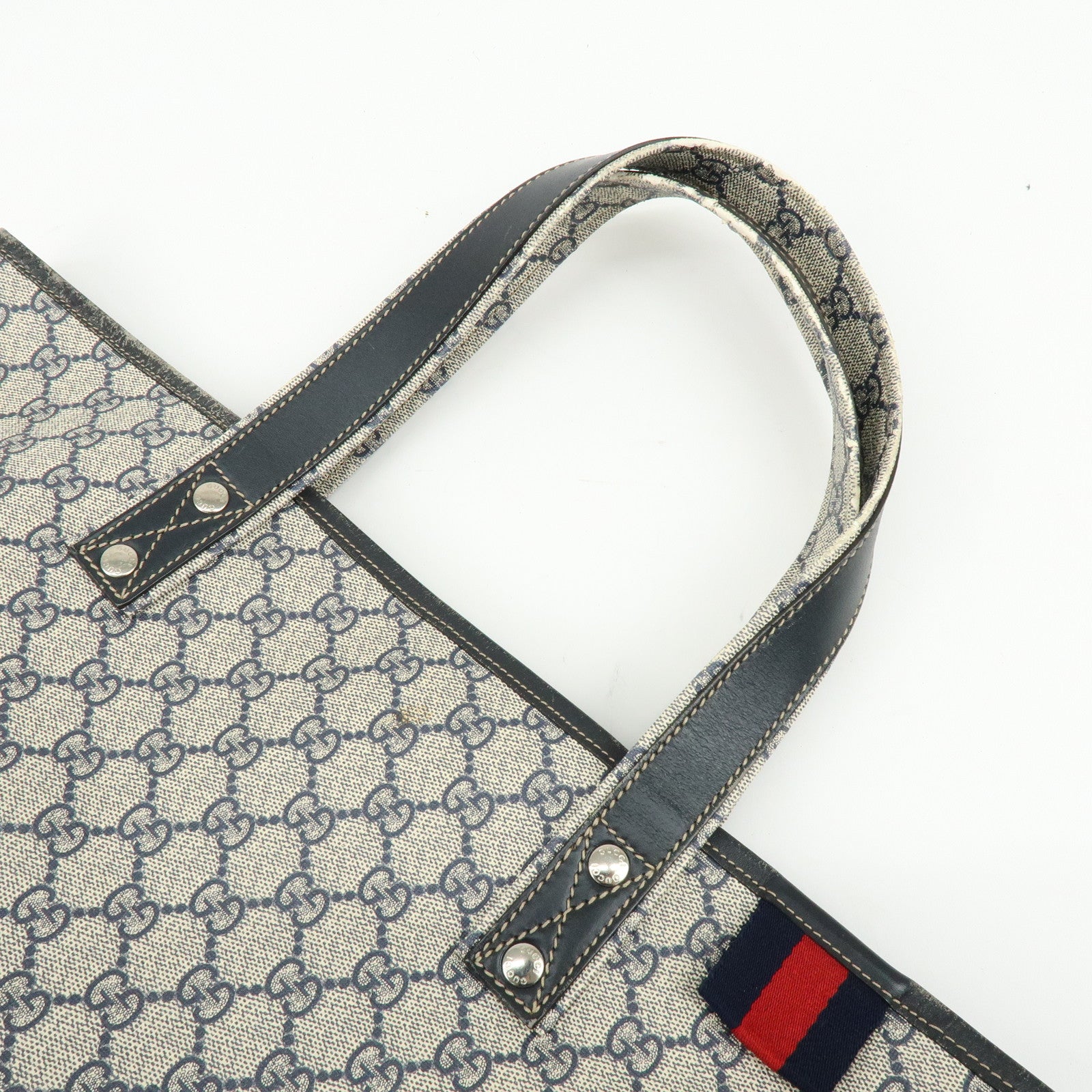 GUCCI Sherry GG Supreme Leather Tote Bag Shoulder Bag Navy Ivory 211134