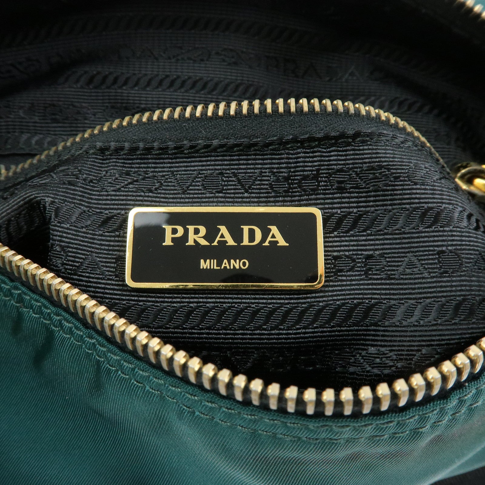 PRADA Triangle Logo Nylon Saffiano Leather Shoulder Bag Green