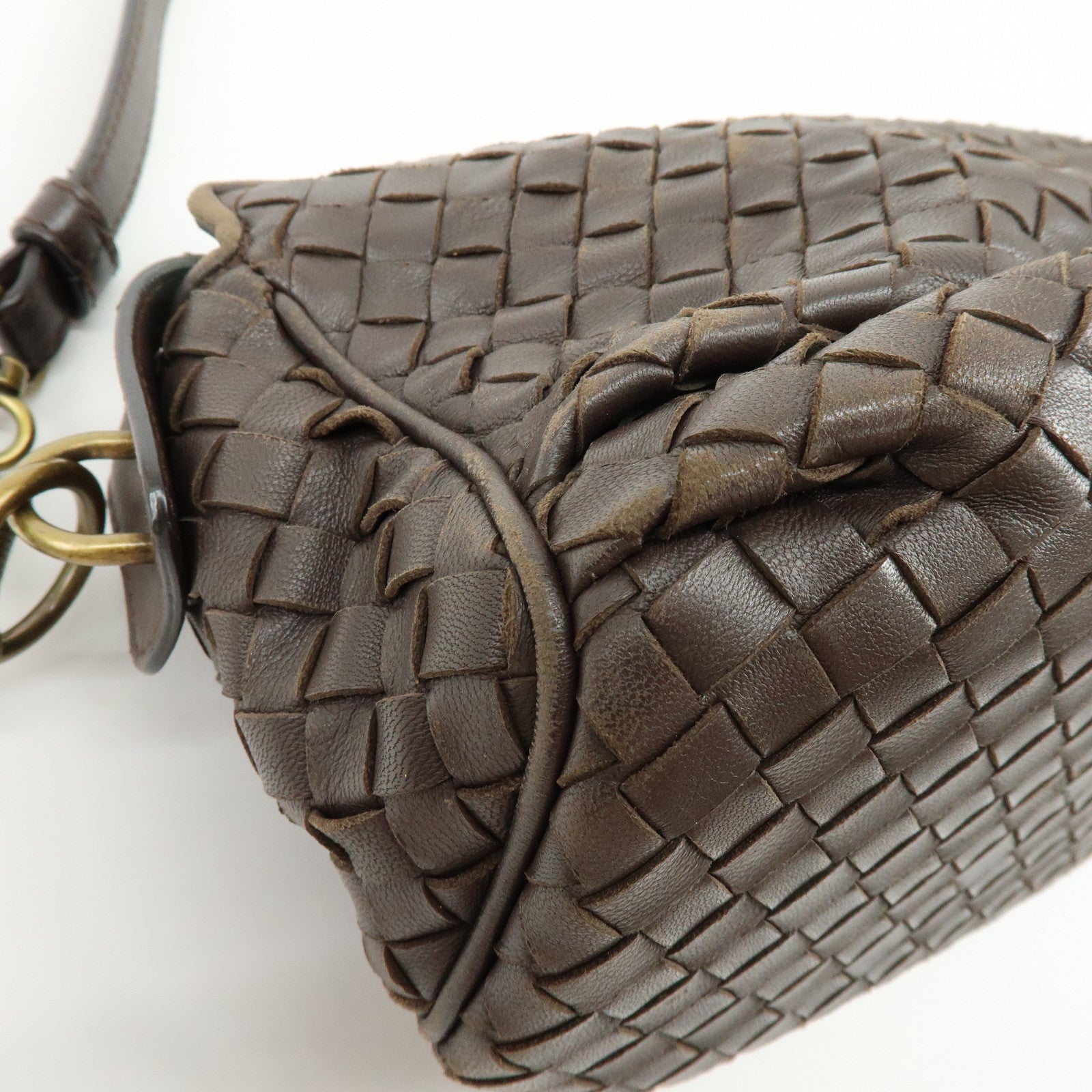 BOTTEGA VENETA Intrecciato Leather Shoulder Bag Crossbody Bag Brown