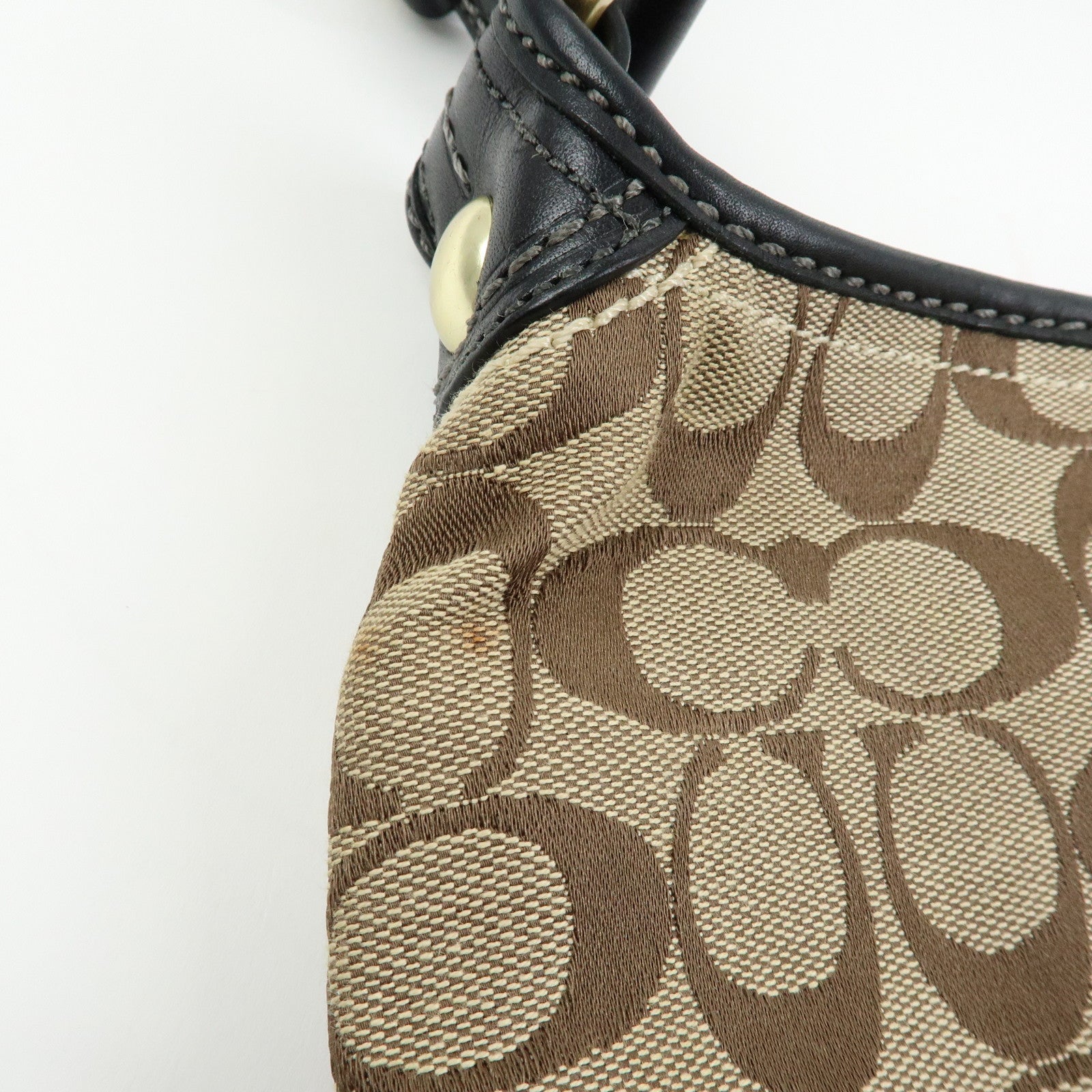 COACH Singnature Canvas Leather Shoulder Bag Hand Bag Beige Black Brown