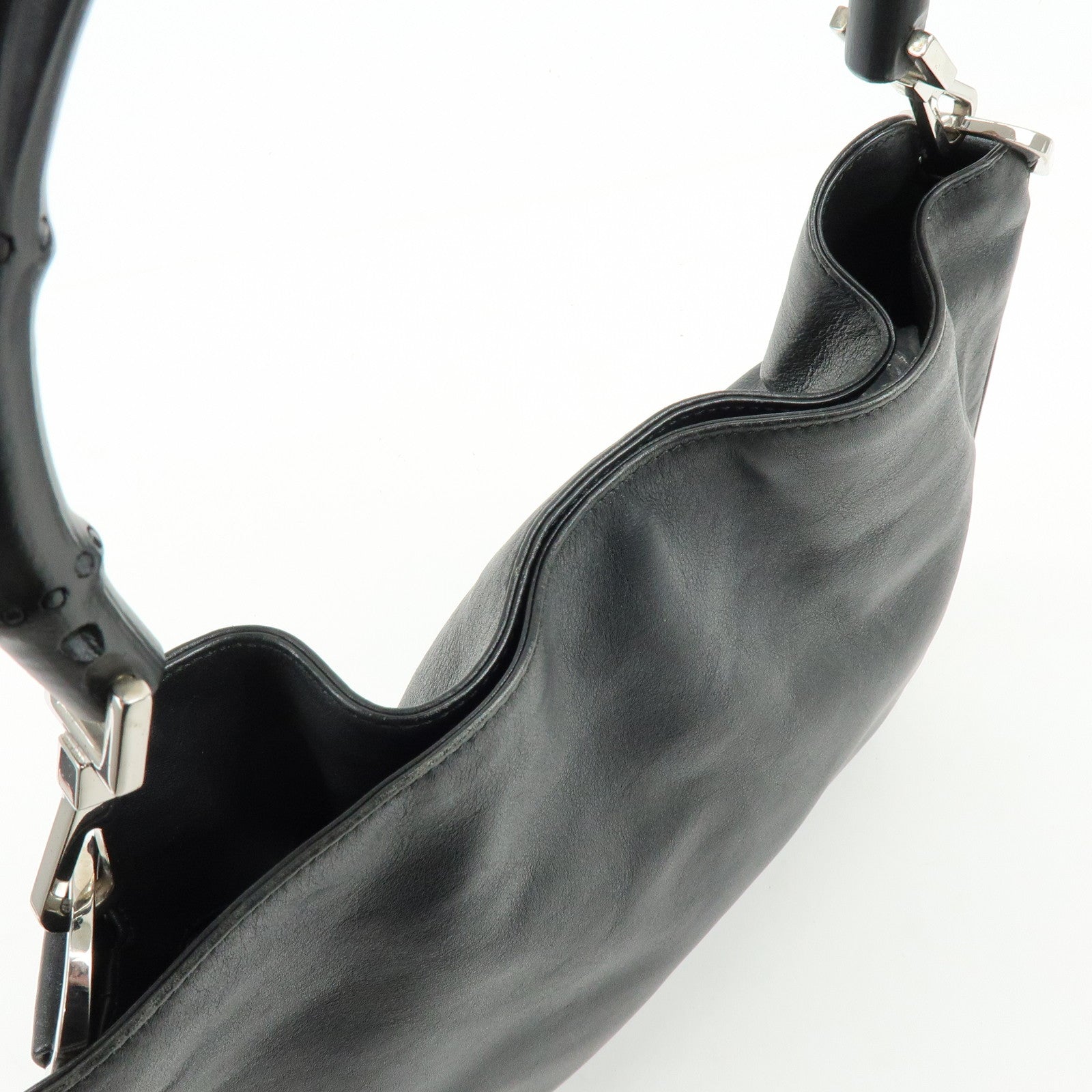 GUCCI Bamboo Leathe Hand Bag Shoulder Bag Black 001・4095