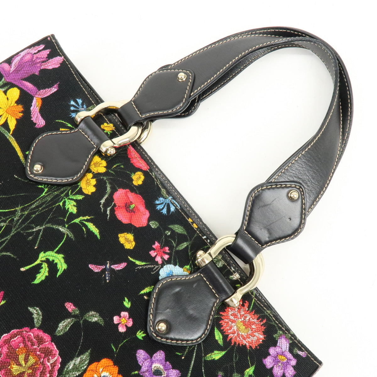GUCCI Flora Jacquard Leather Tote Bag Hand Bag Multicolor 153024