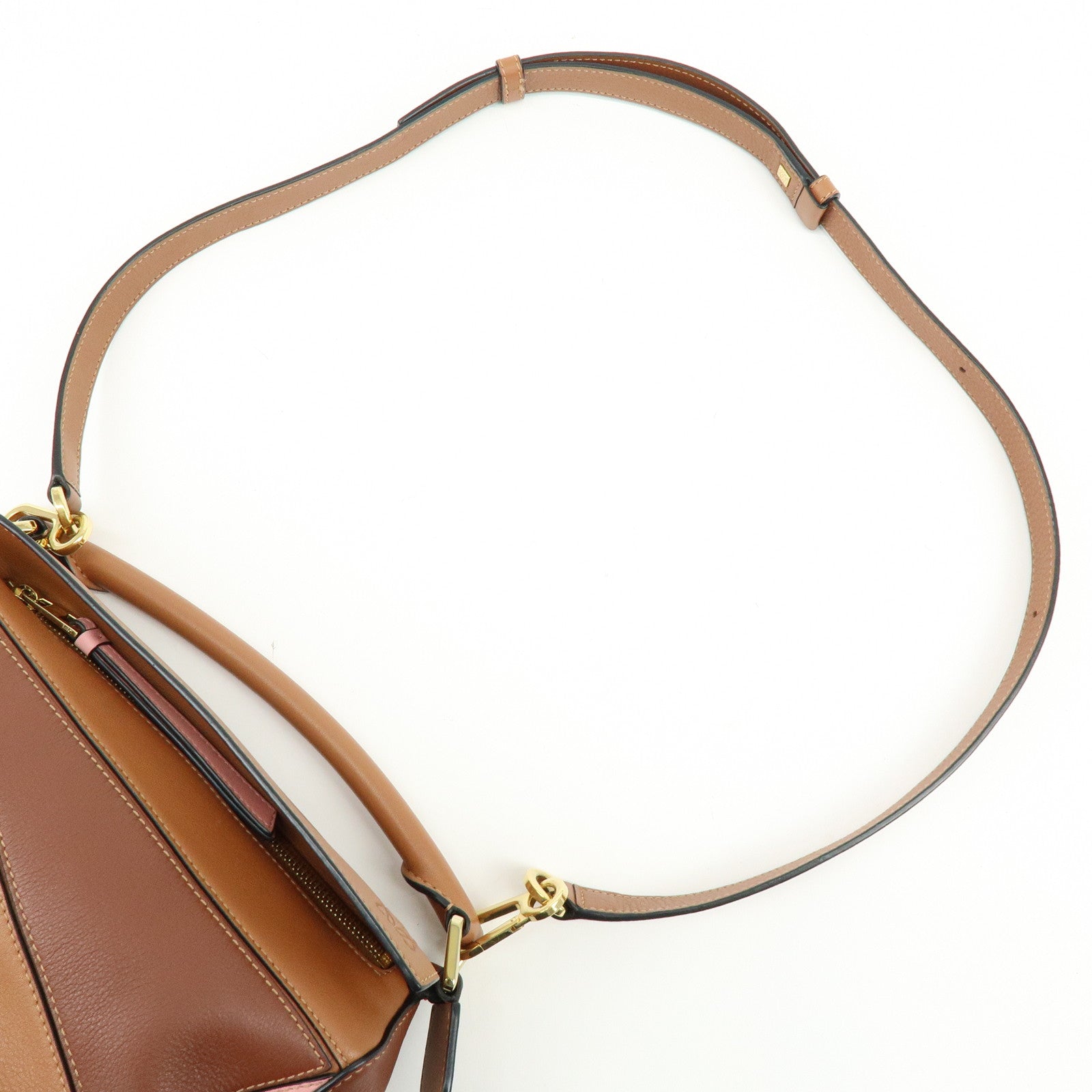 LOEWE Puzzle Bag Anagram Calf Skin Medium 2Way Bag Brown Pink Camel
