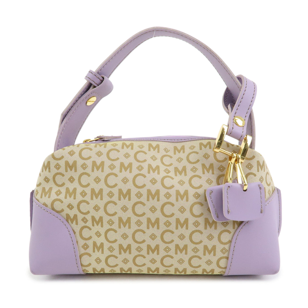 MCM Visetos Jacquard Canvas Leather Mini Hand Bag Beige Purple