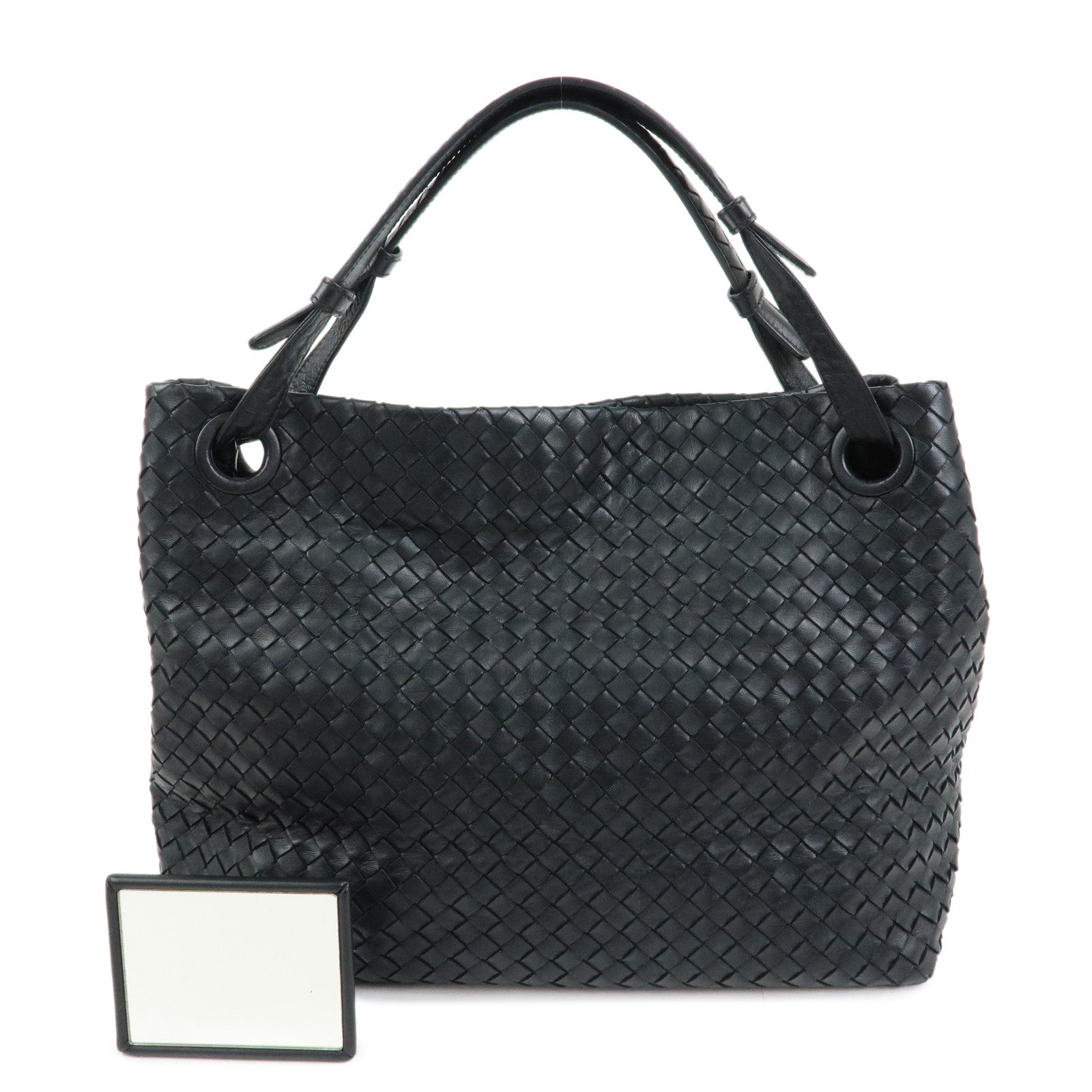 BOTTEGA VENETA Intrecciato Medium Garda Leather Hand Bag Black 179320